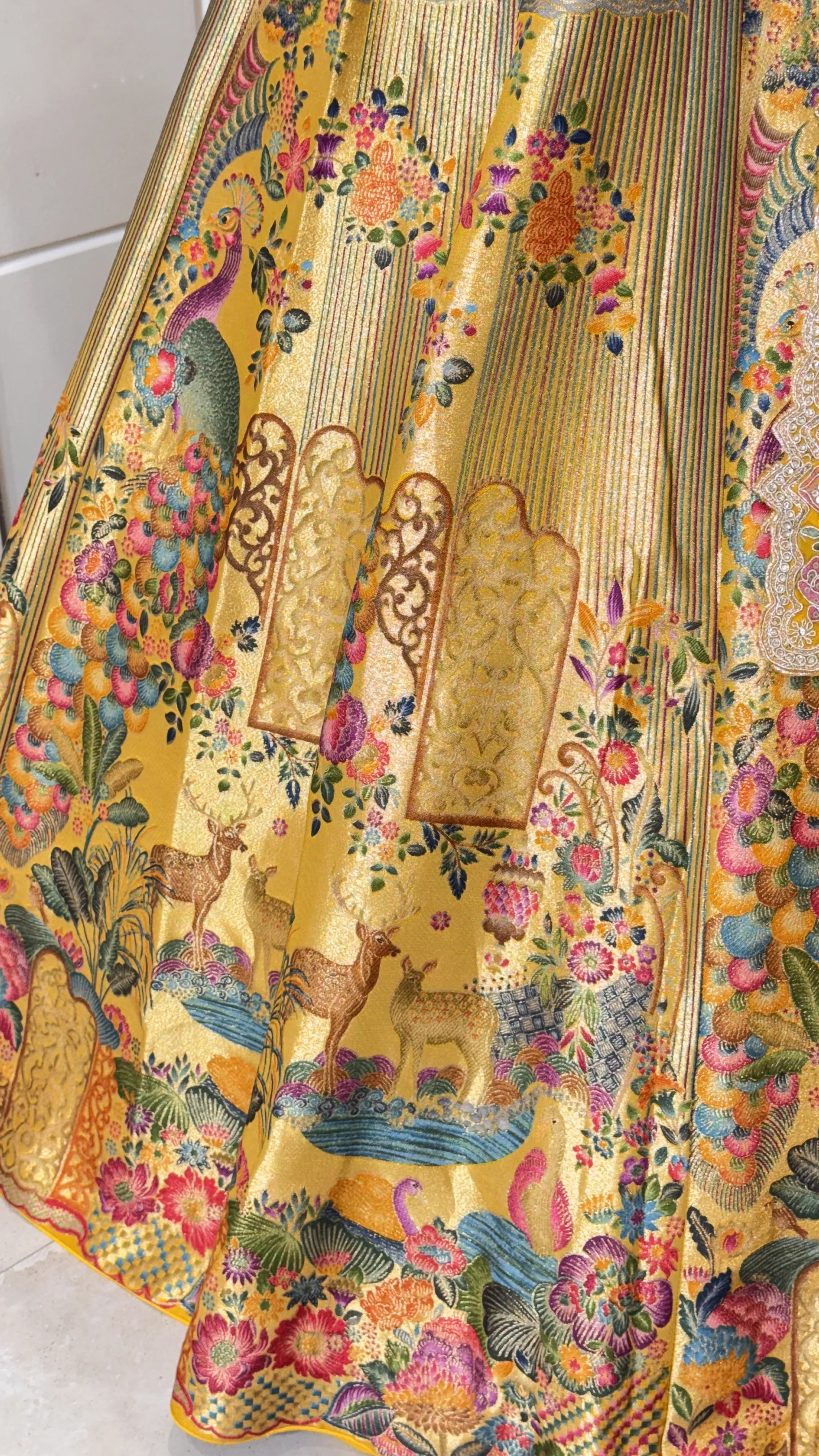 Mustard Banarasi print lehenga