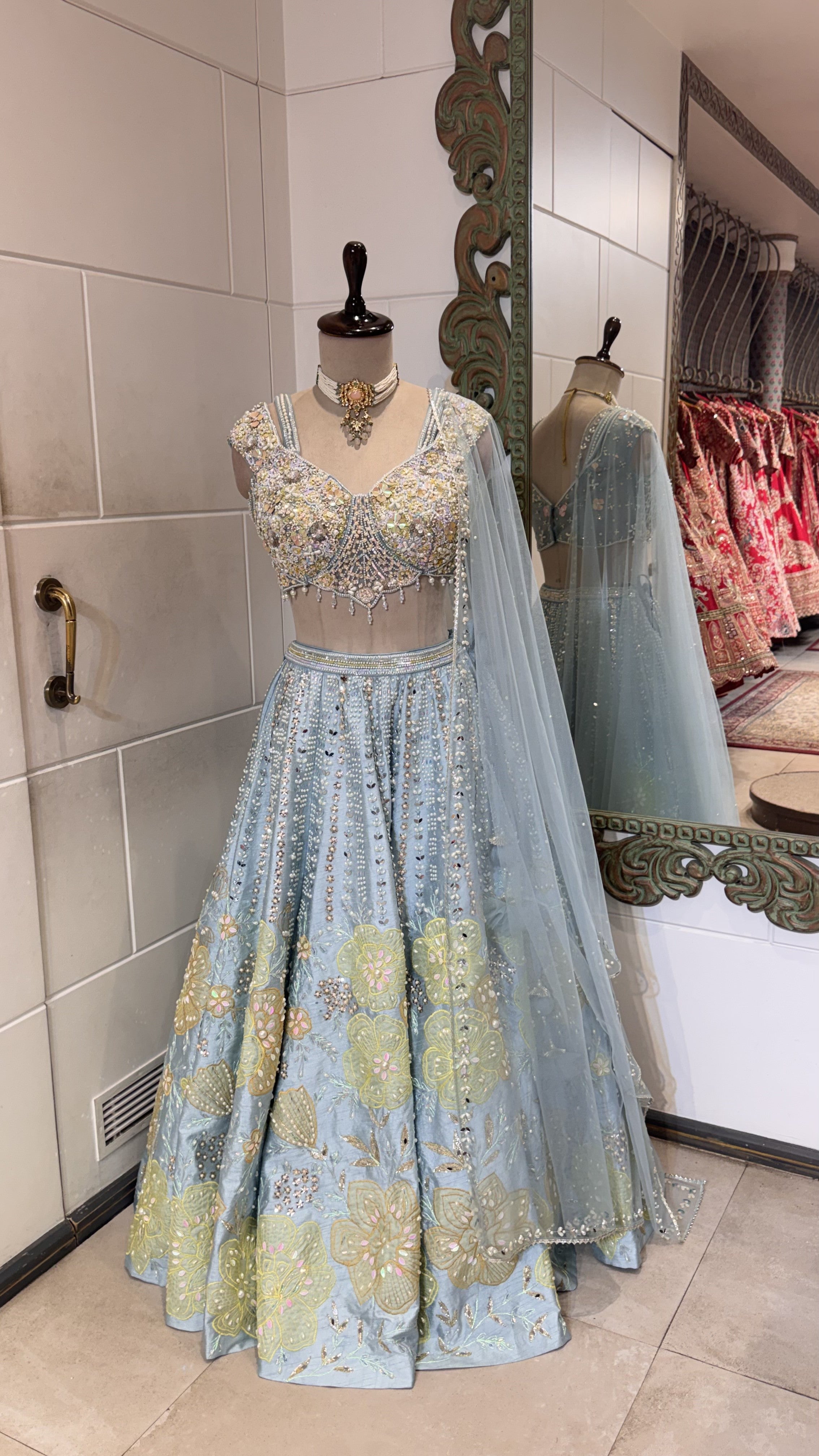 Light blue lehenga with bead work