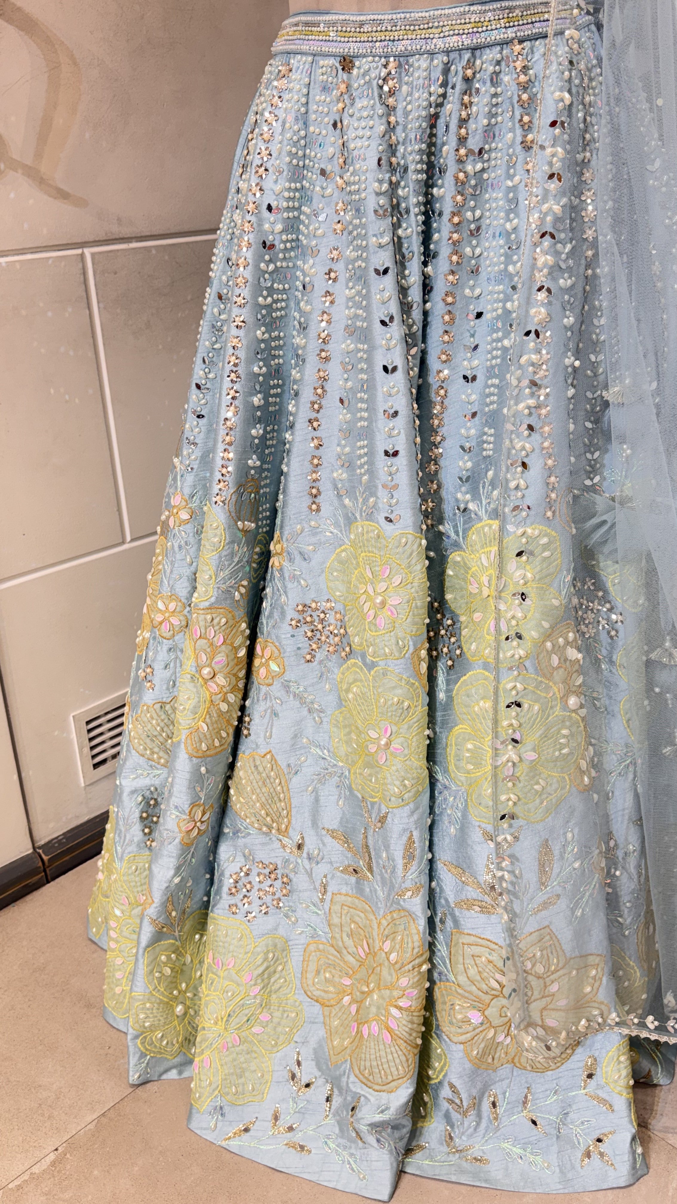 Light blue lehenga with bead work