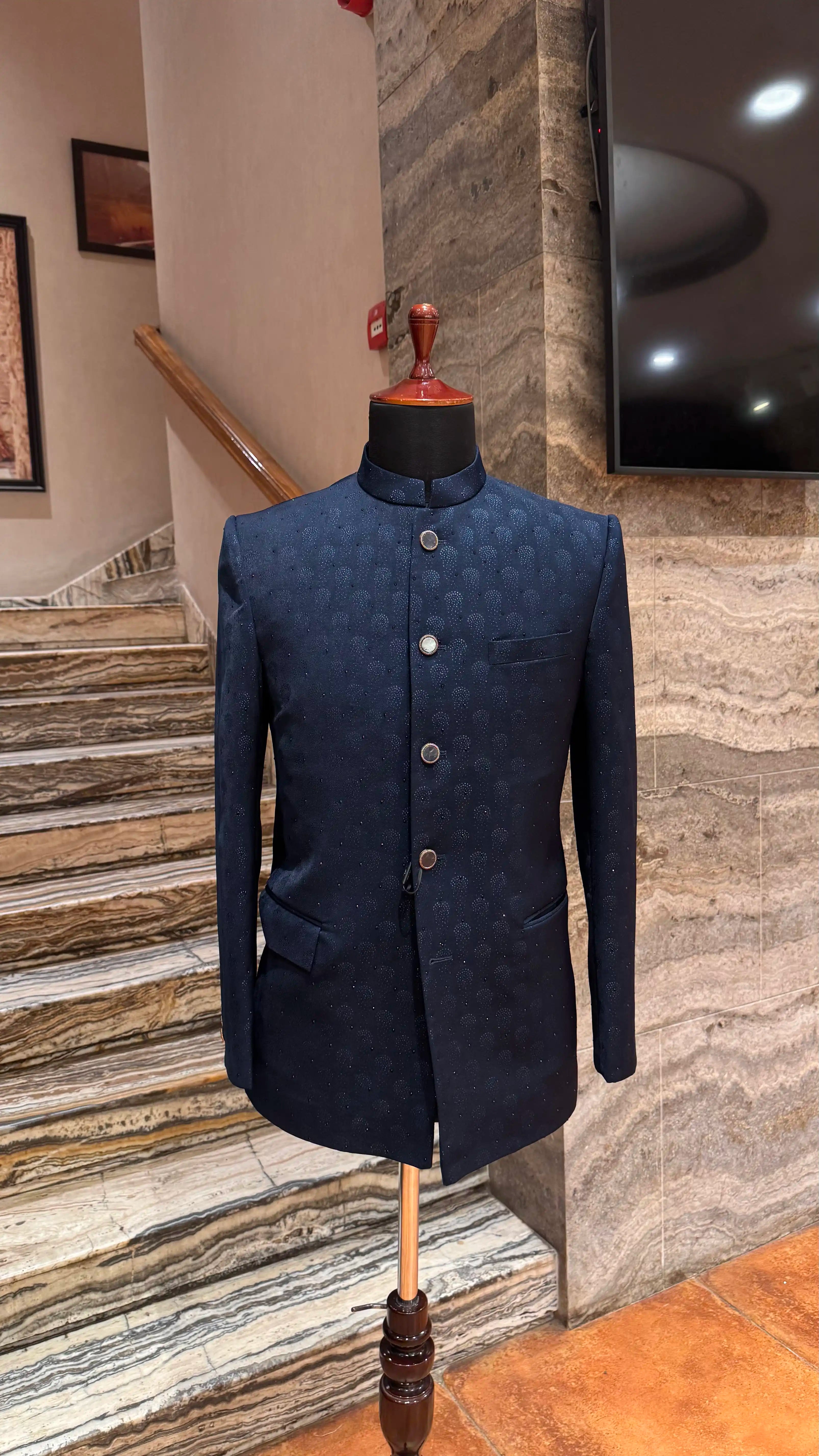 Blue self work bandhgala