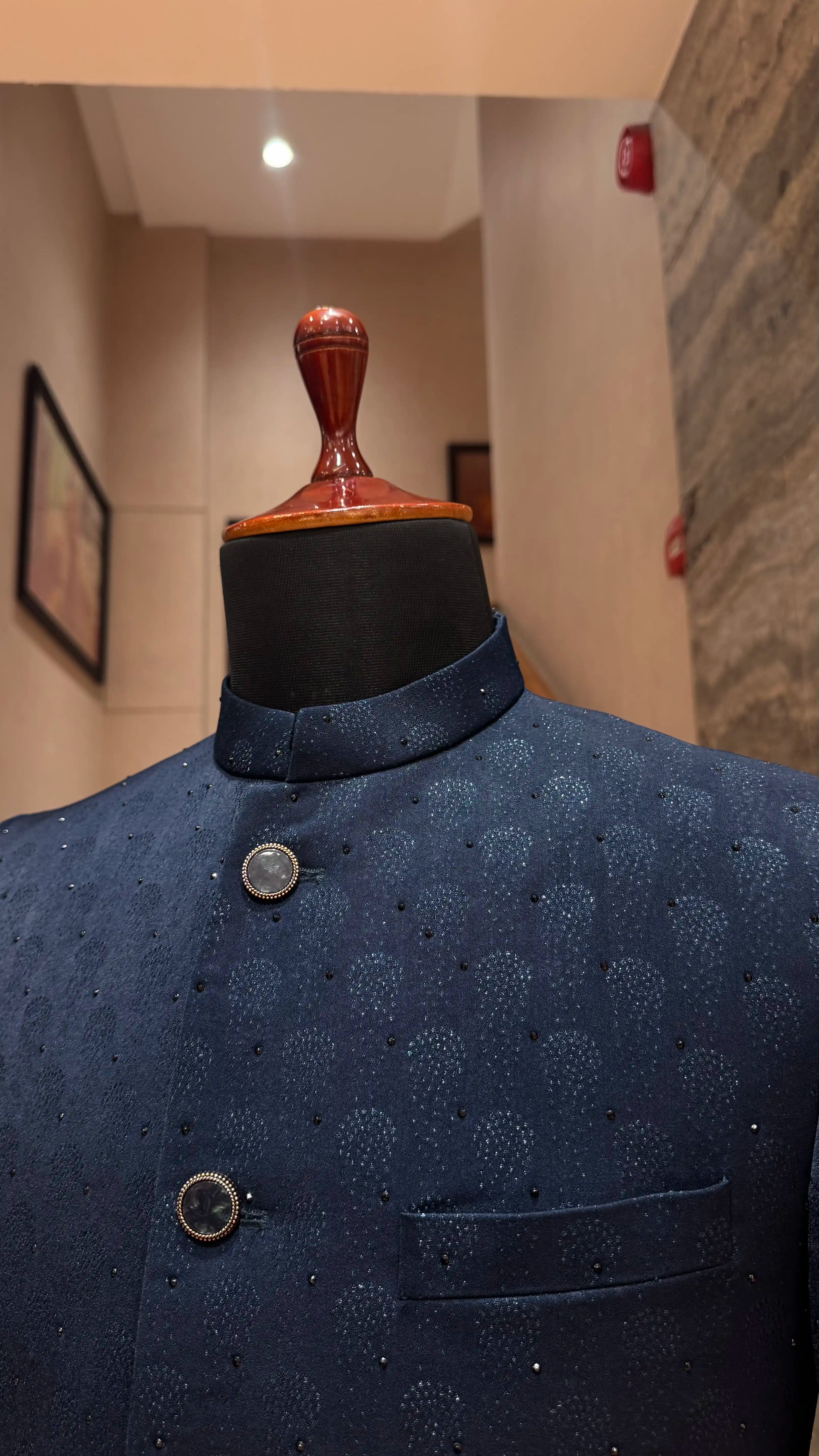 Blue self work bandhgala