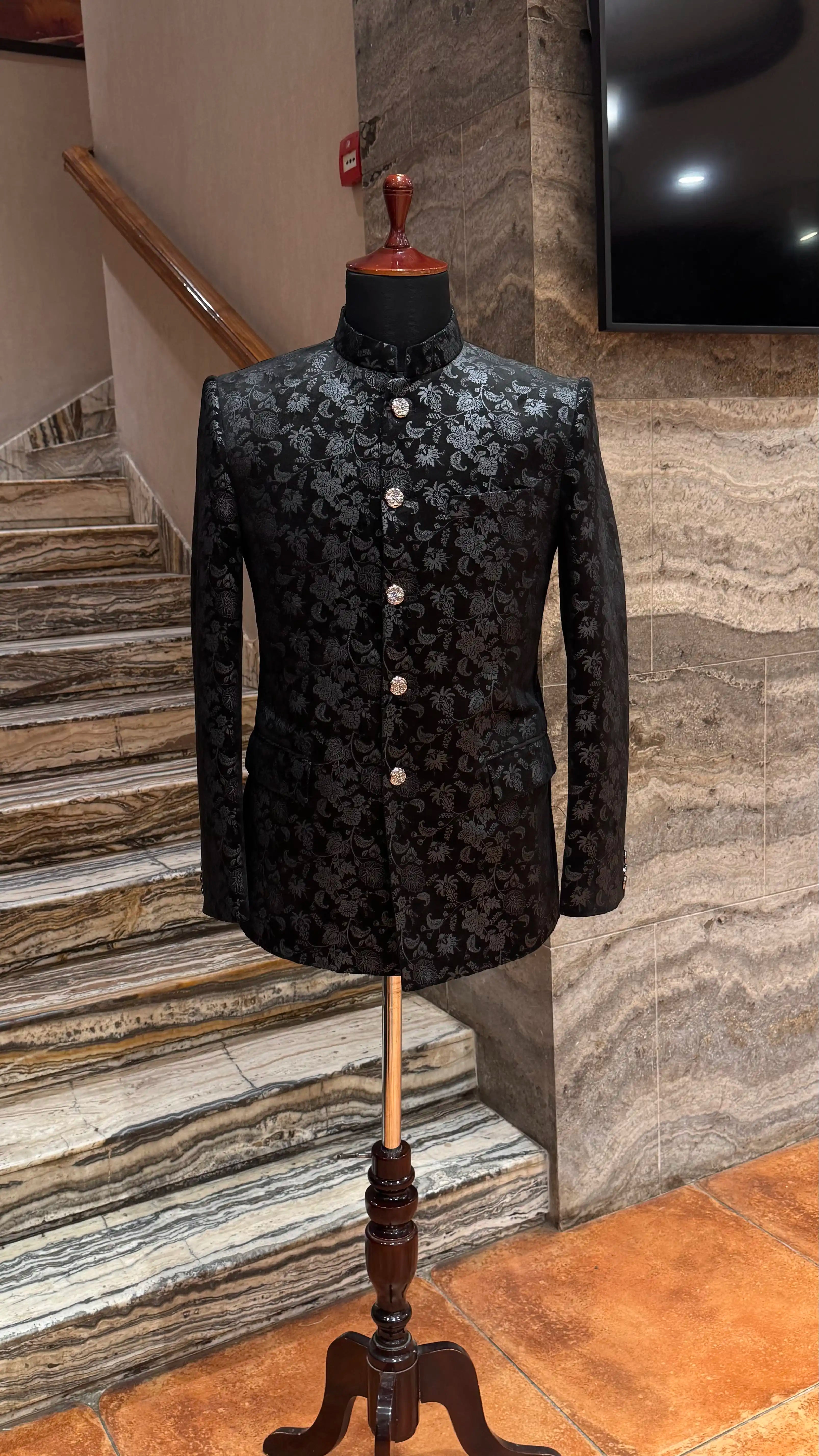 Black bandhgala with self work