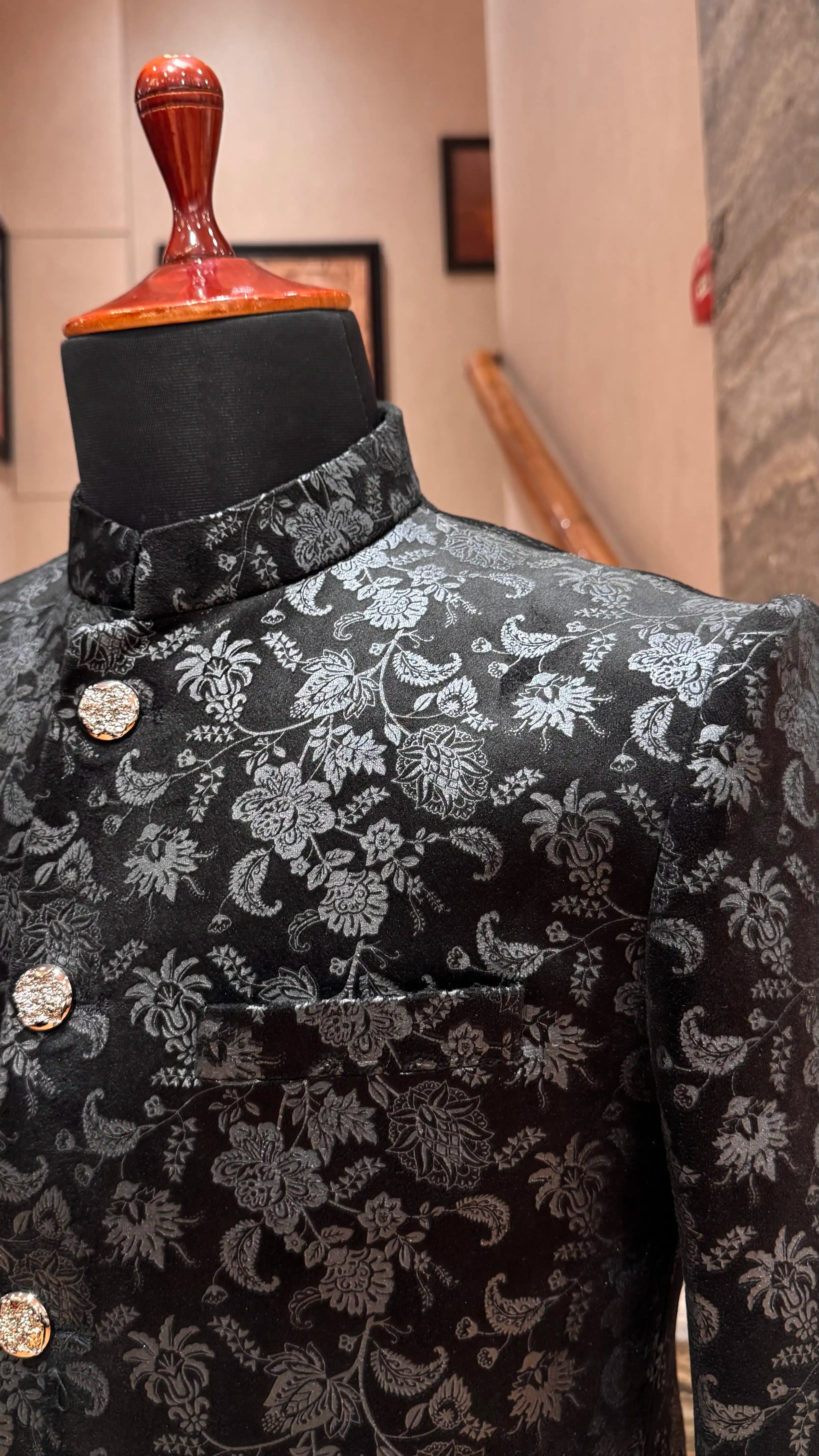 Black bandhgala with self work