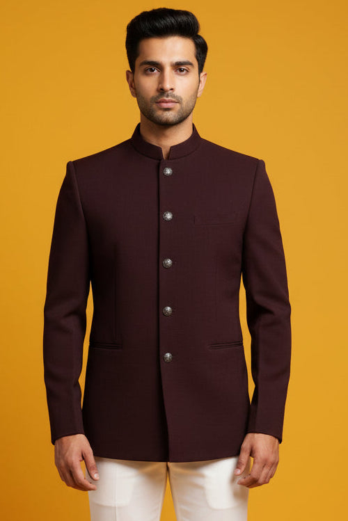 Wine bandhgala with self work