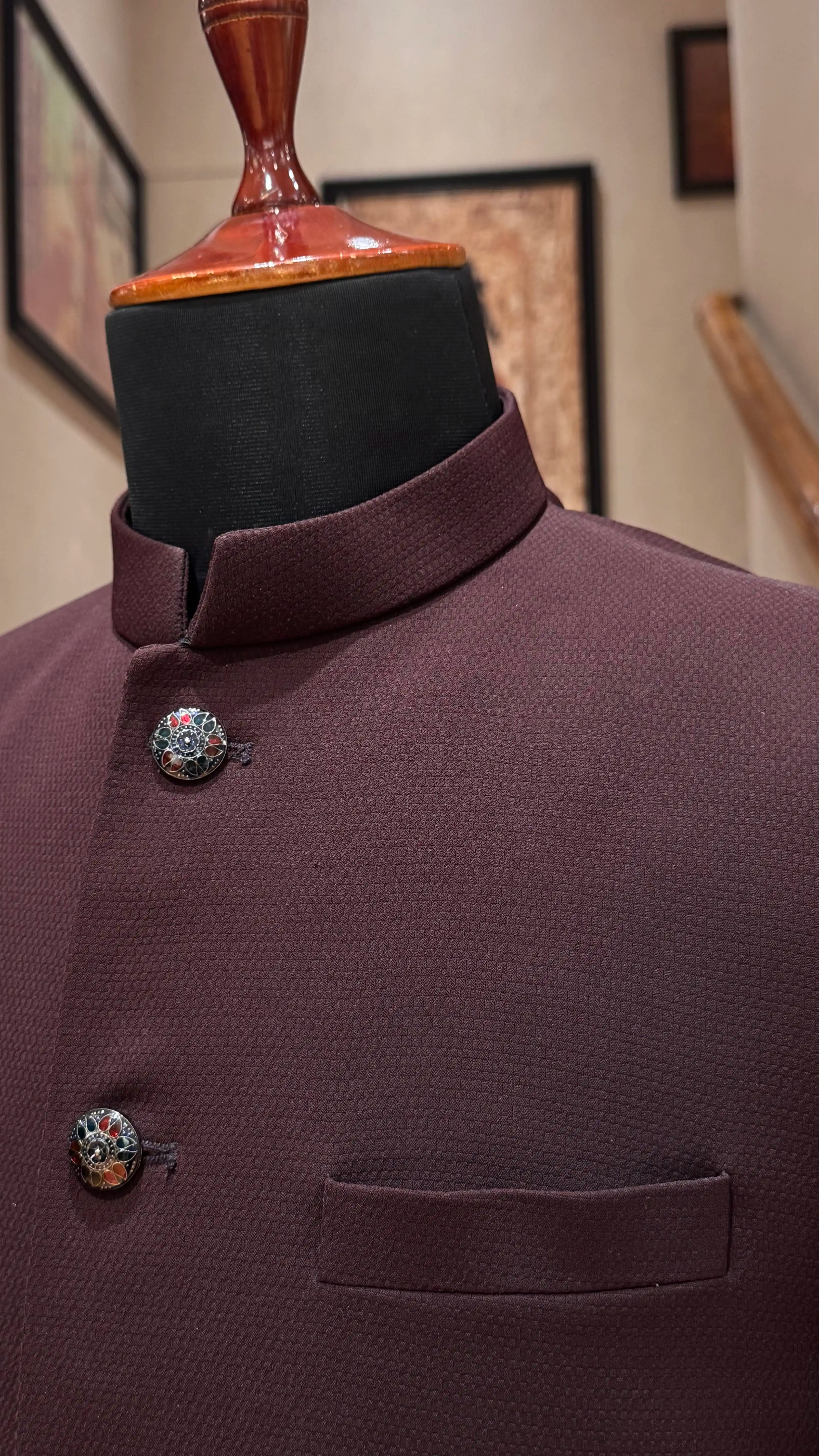 Wine bandhgala with self work