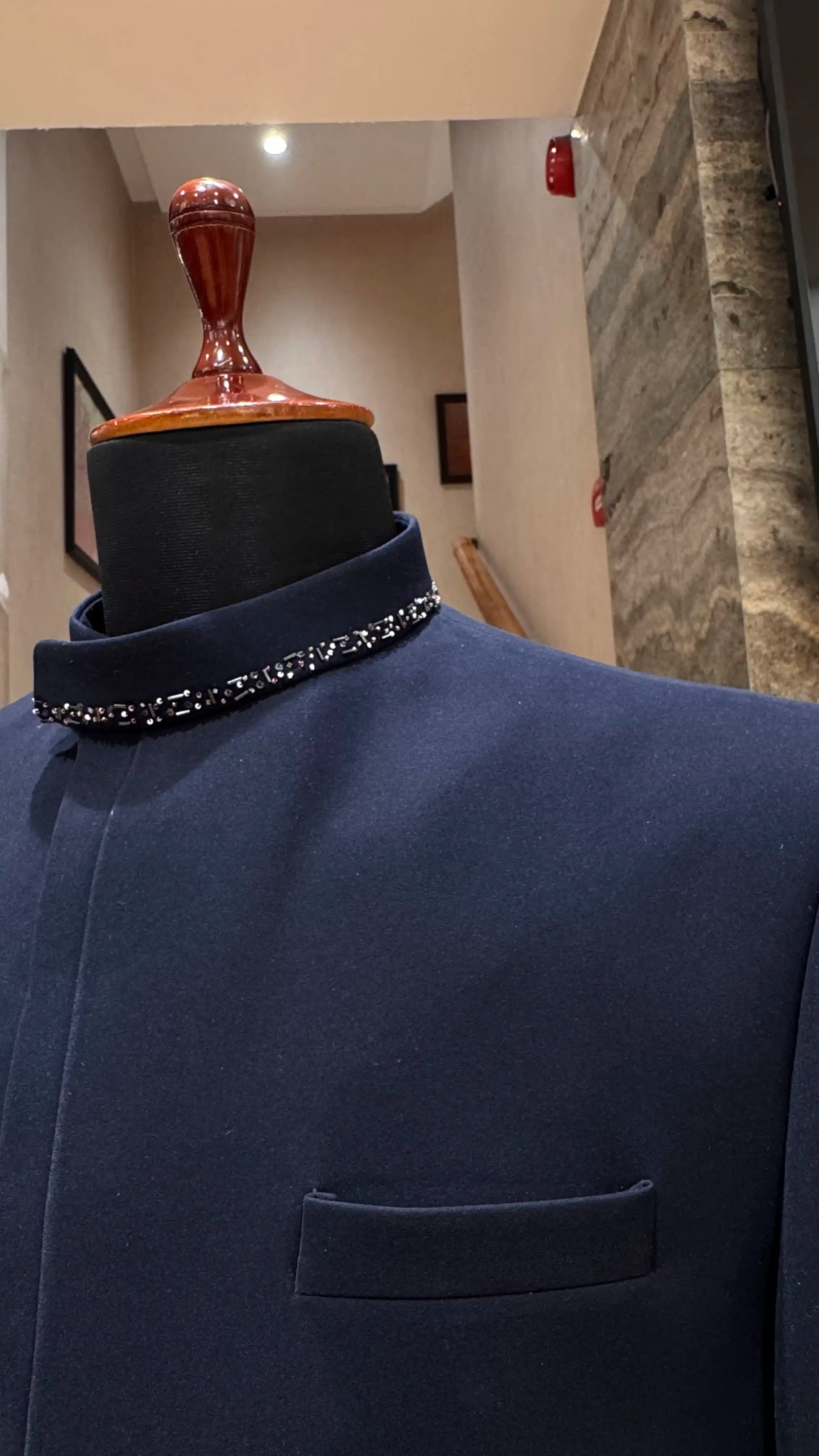 Blue bandhgala with floral embroidery