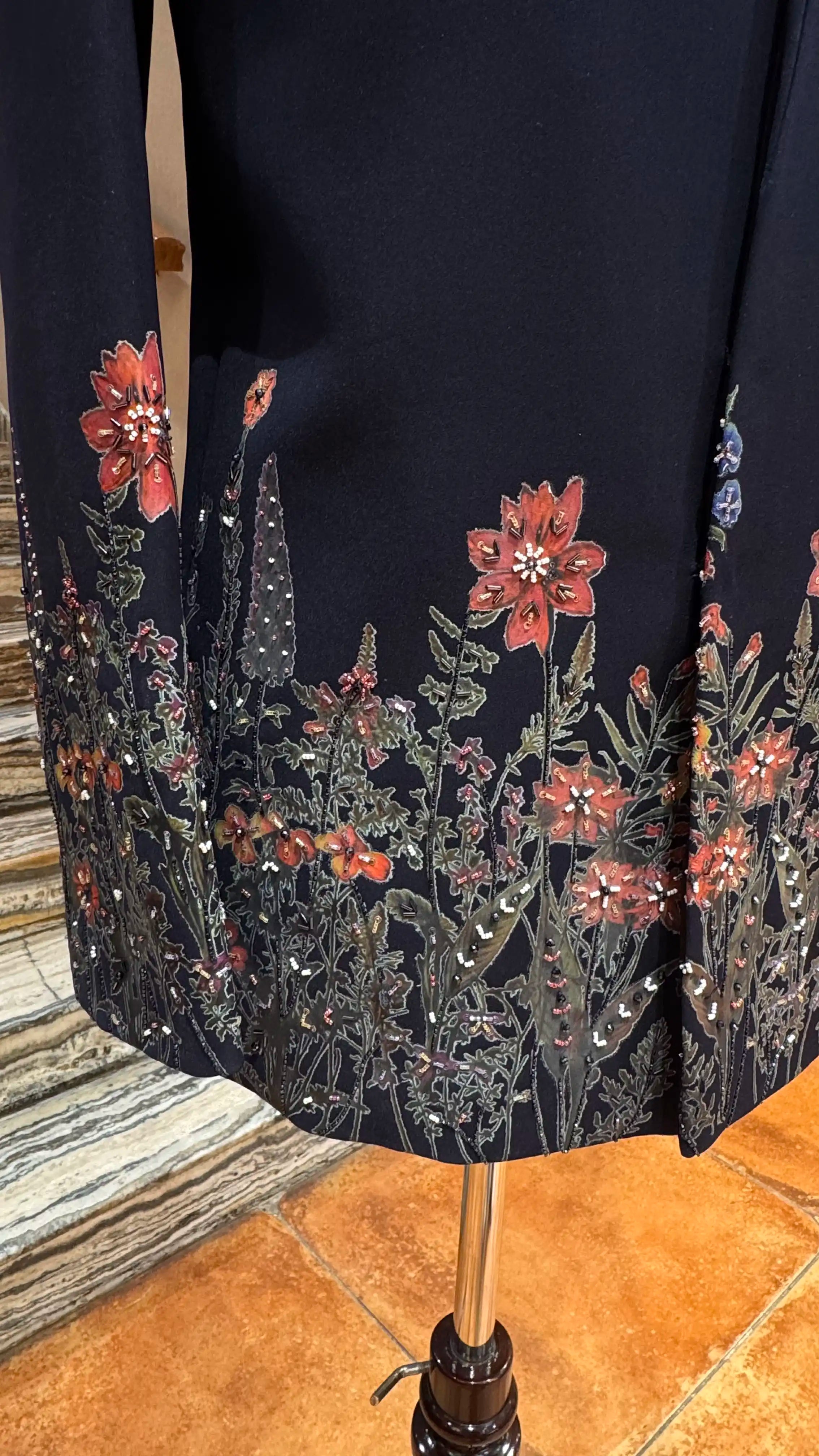 Blue bandhgala with floral embroidery