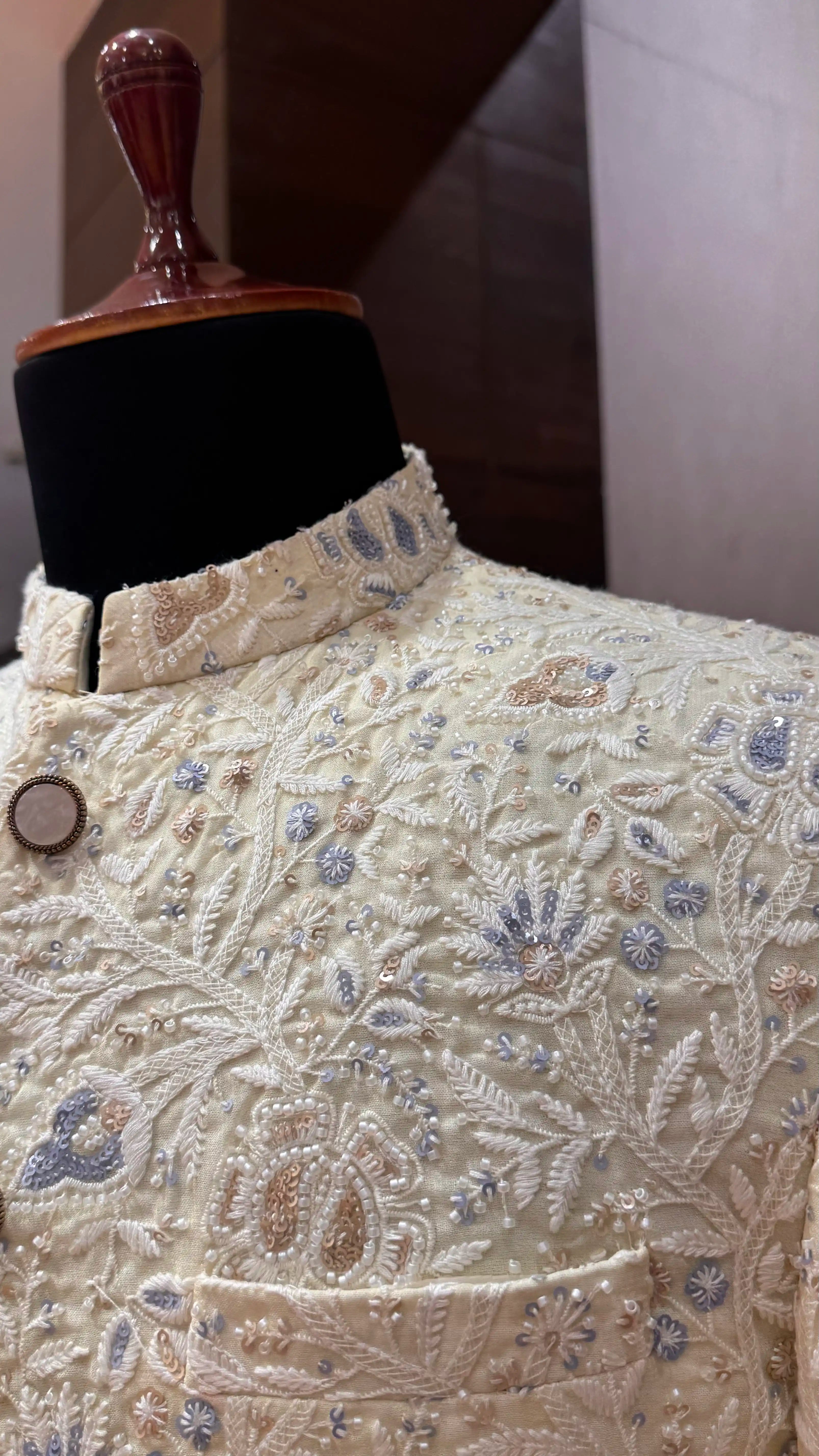 Lemon color bandhgala with embroidery