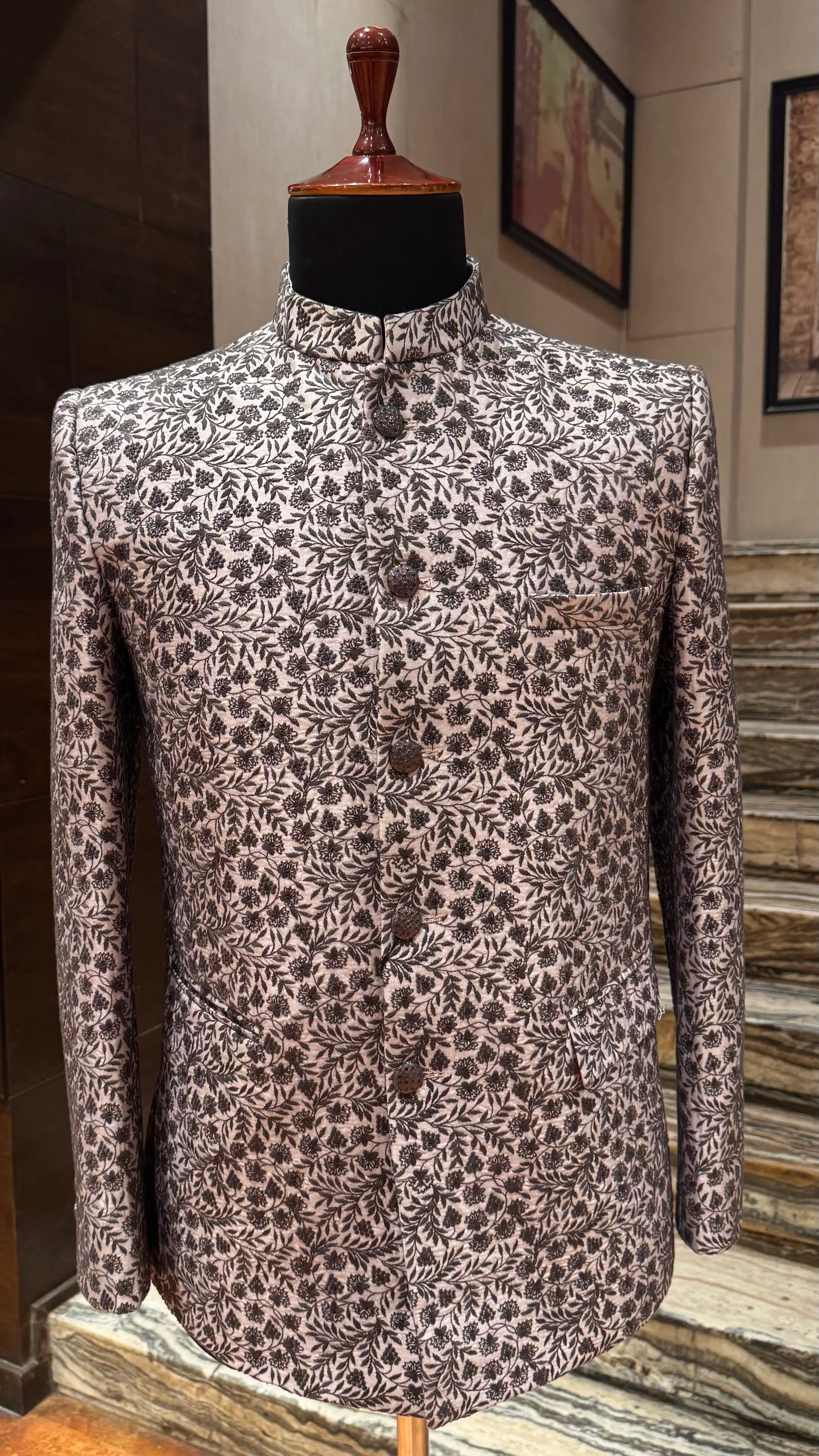 Lavender bandhgala with floral embroidery