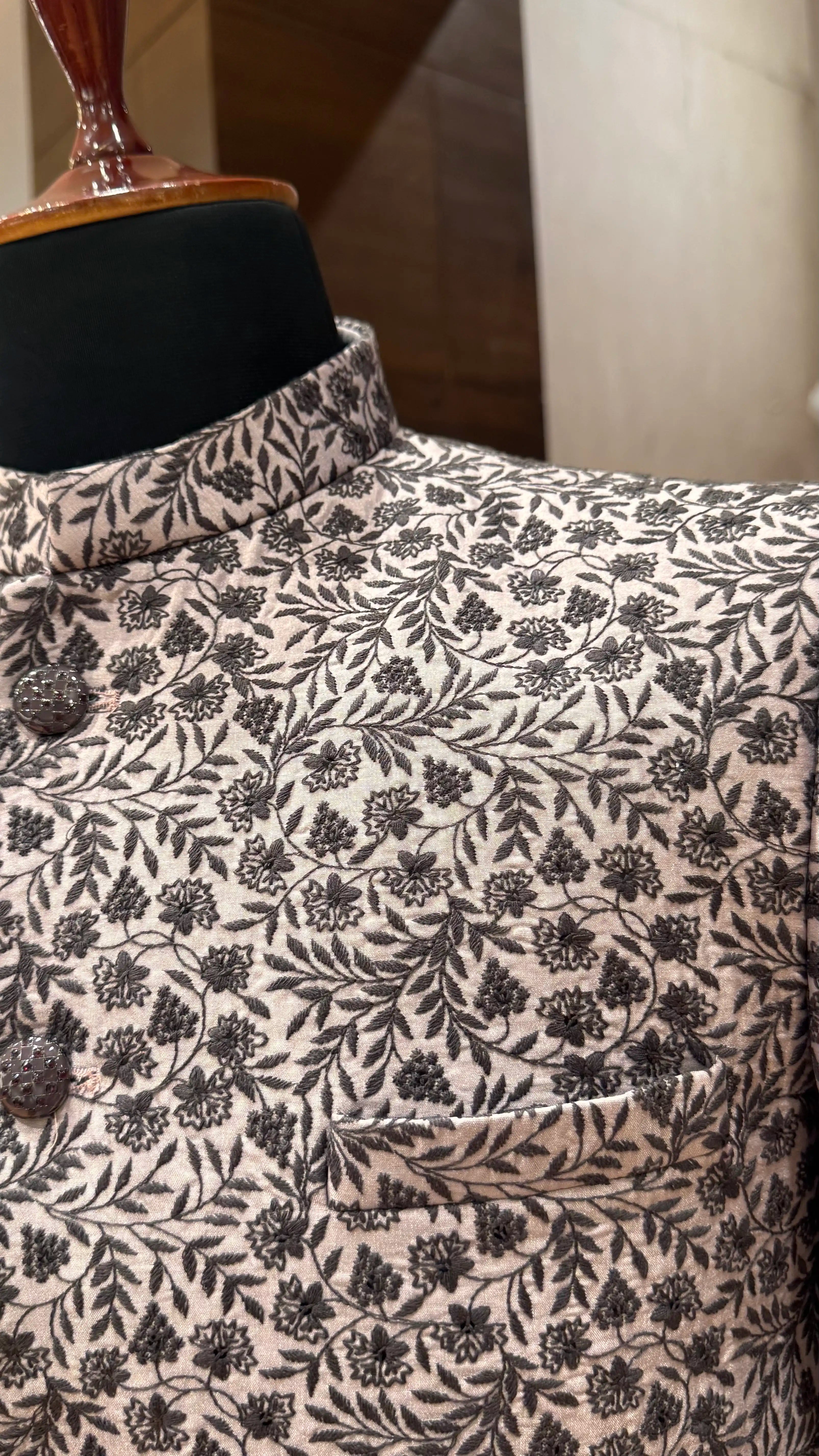 Lavender bandhgala with floral embroidery