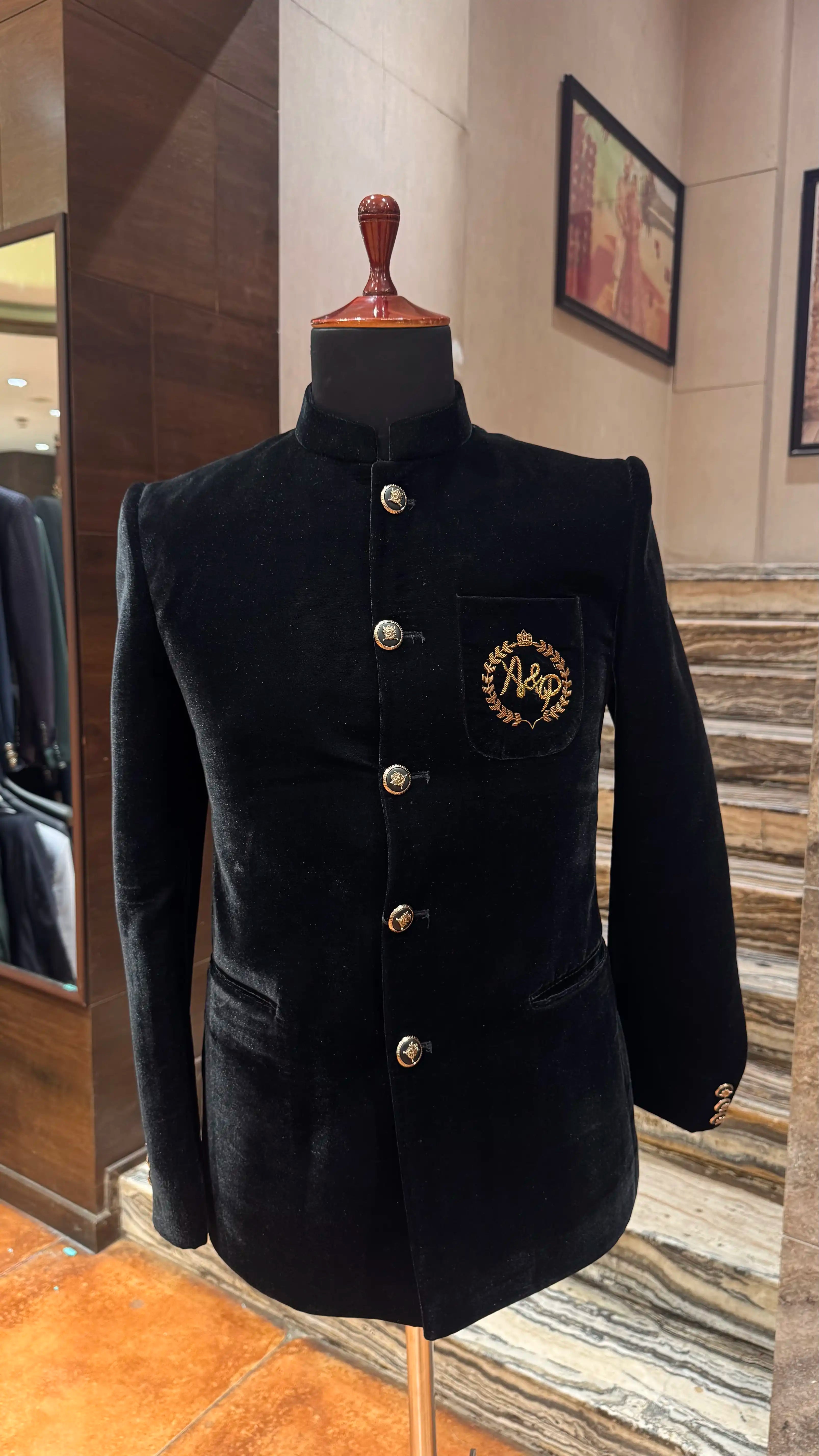 Black gold embroidered bandhgala