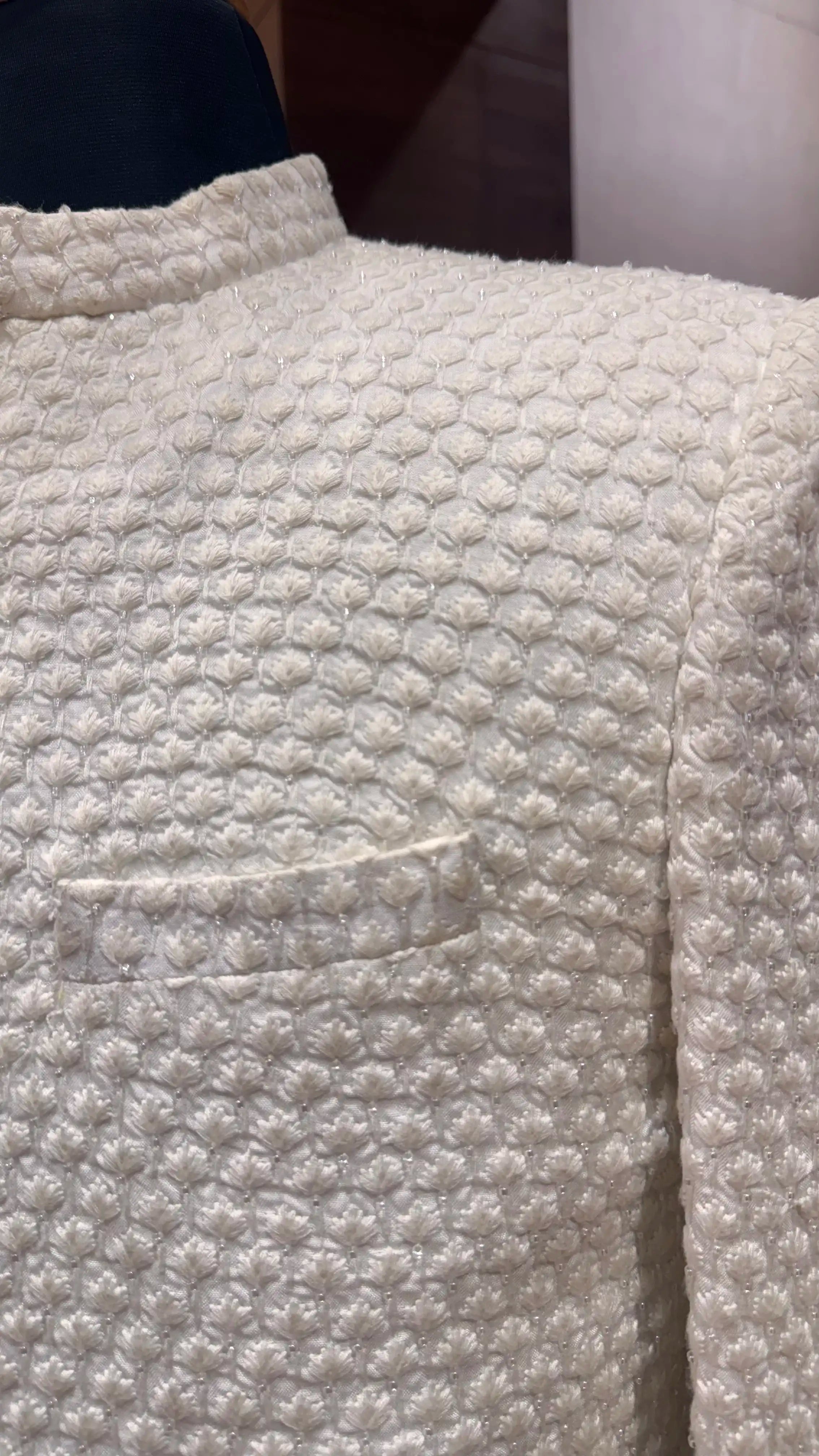 Off white self embroidered bandhgala