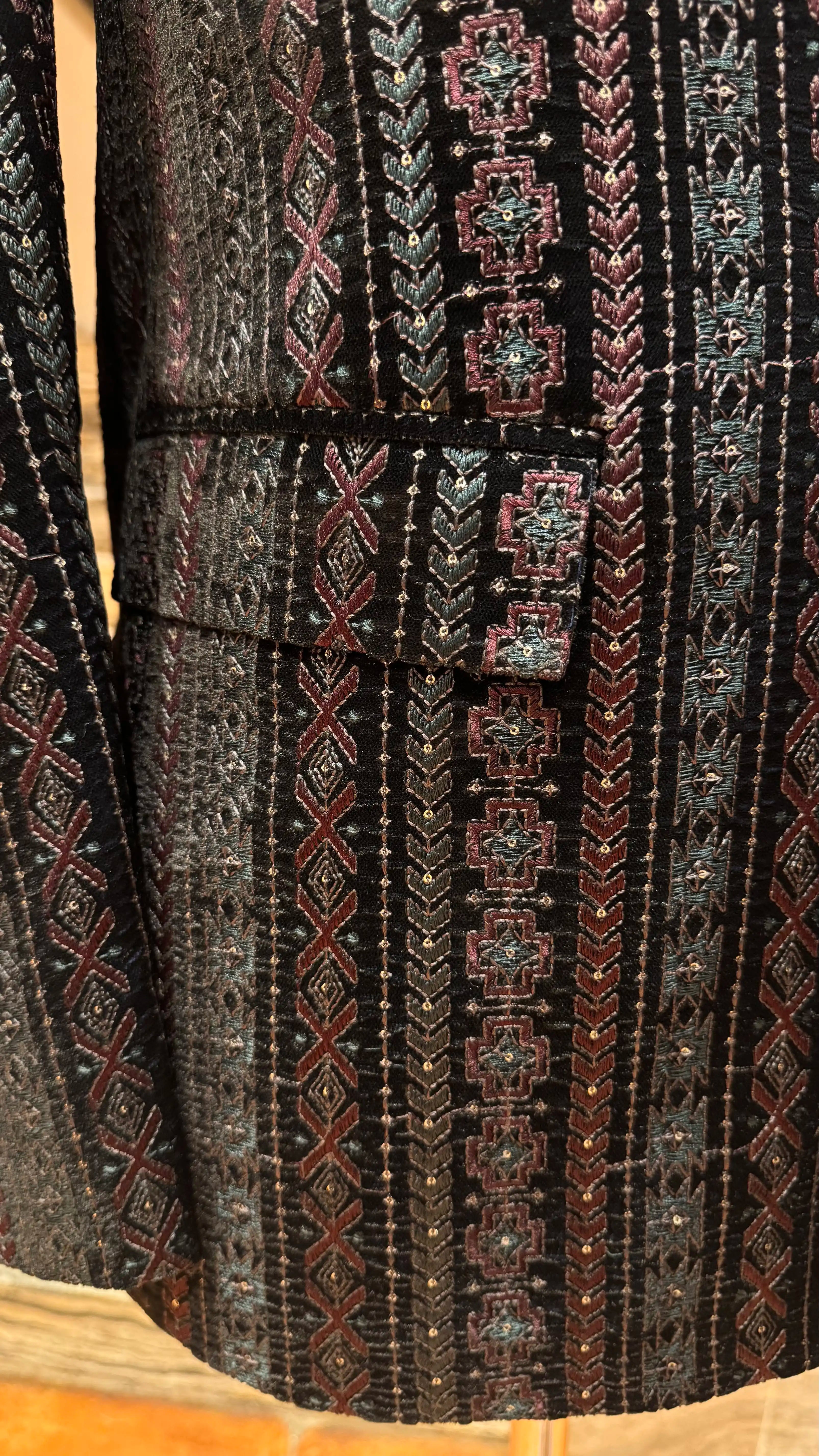 Black bandhgala with multicolor thread embroidery