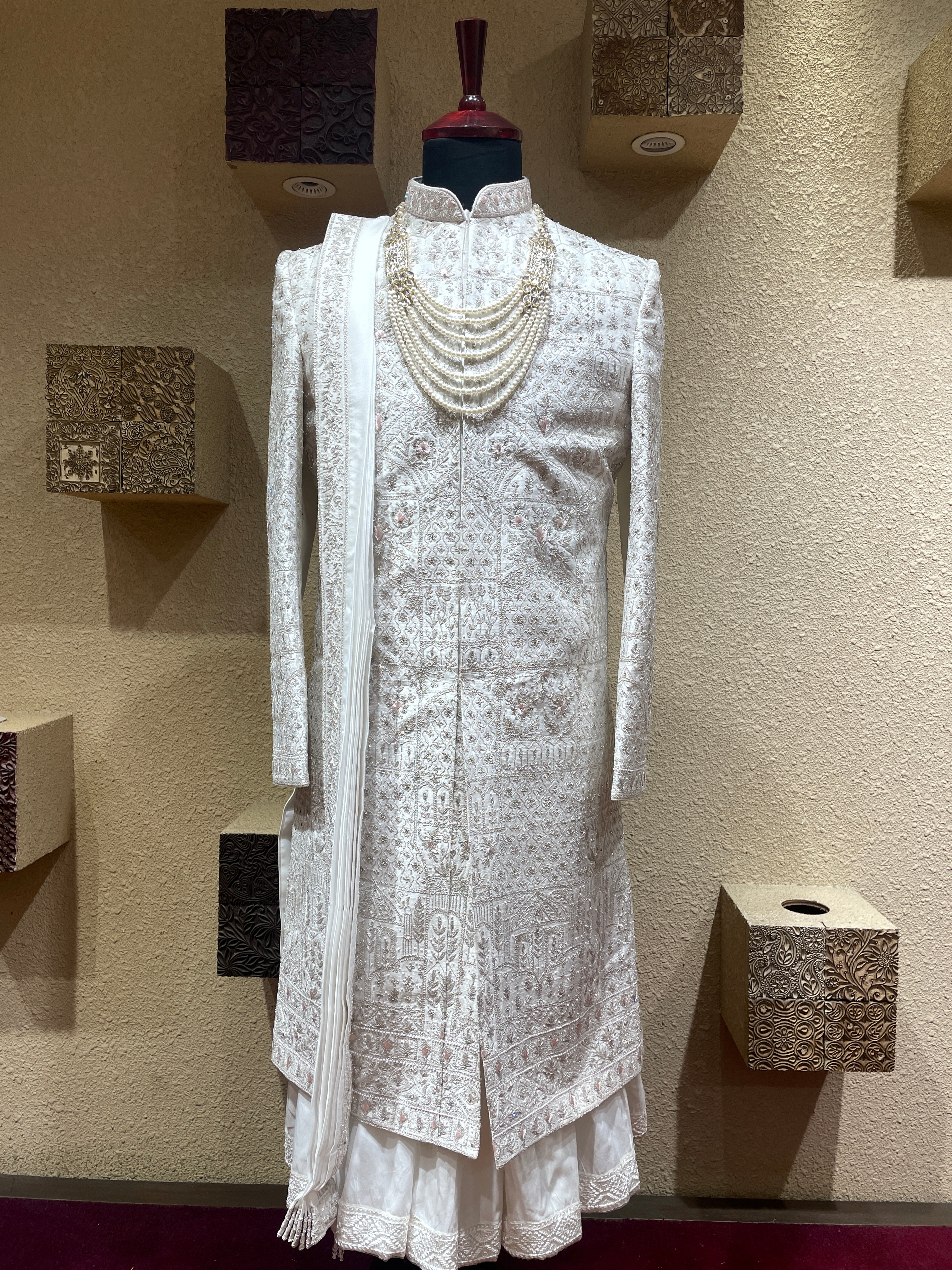 Ivory Silk Sherwani with embellishments