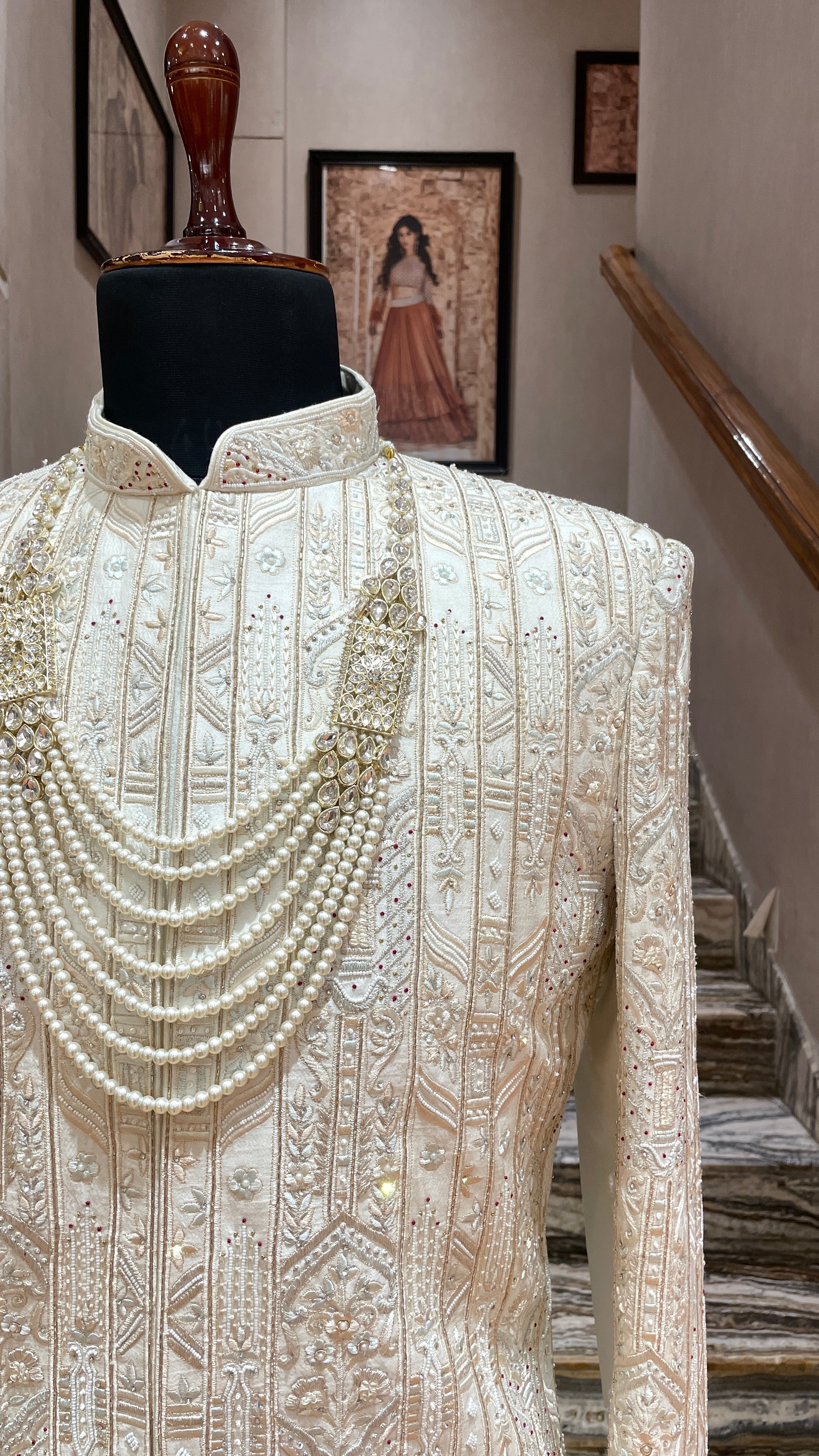 Gold Silk Sherwani with floral motifs
