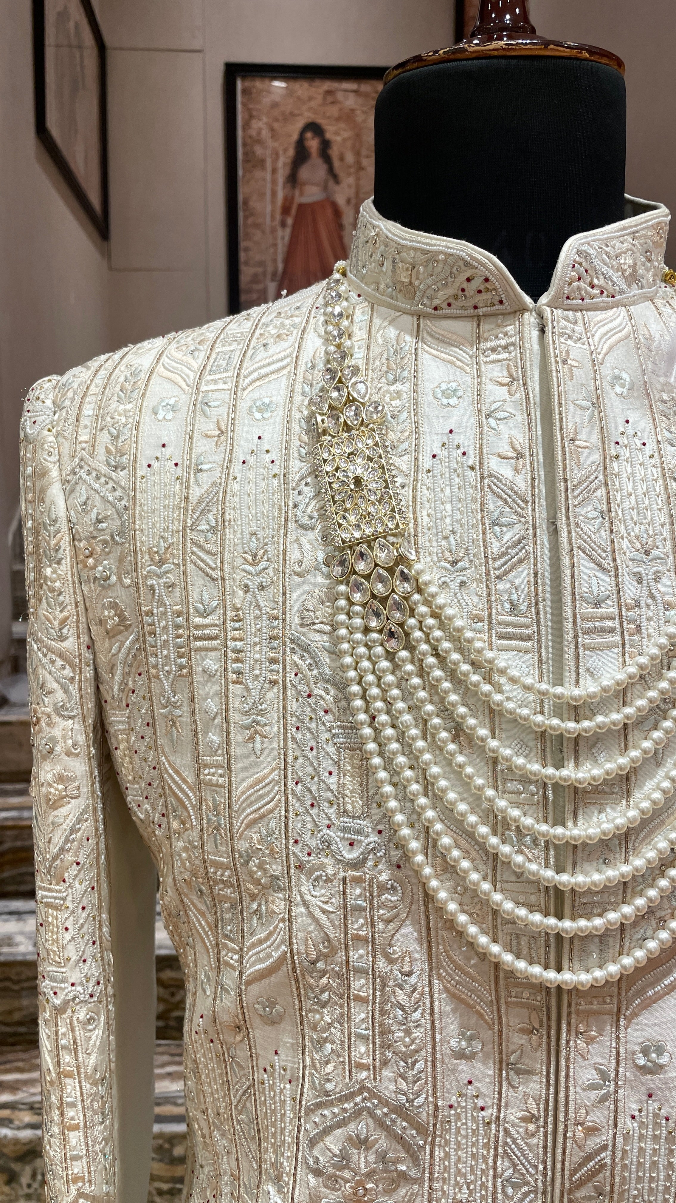 Gold Silk Sherwani with floral motifs