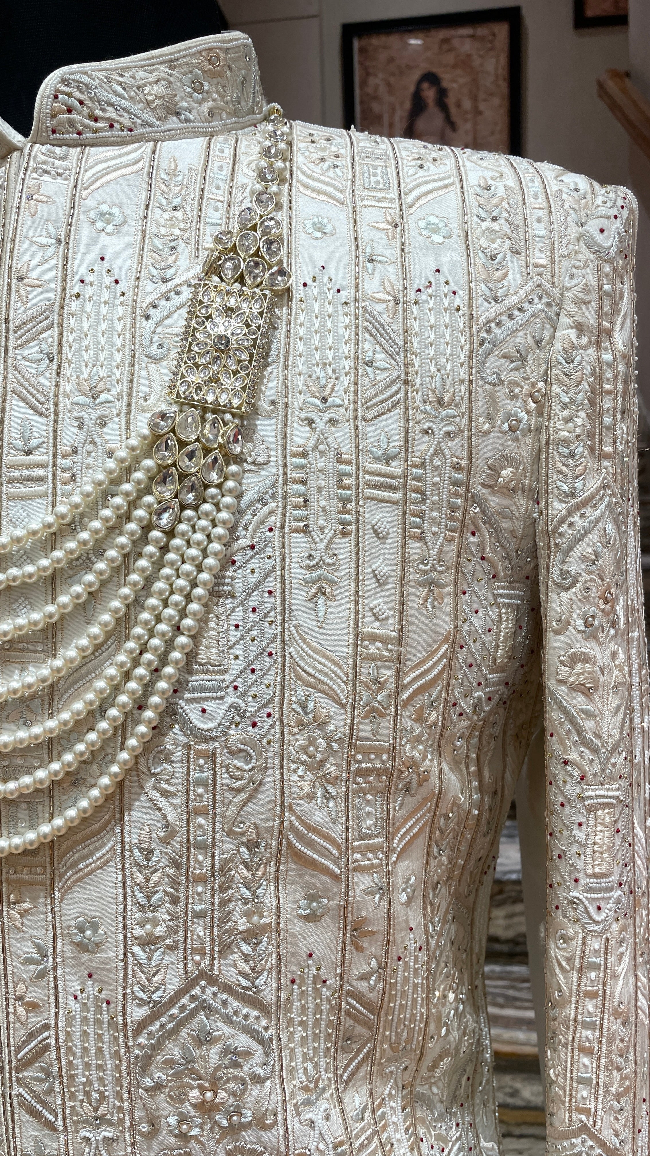 Gold Silk Sherwani with floral motifs