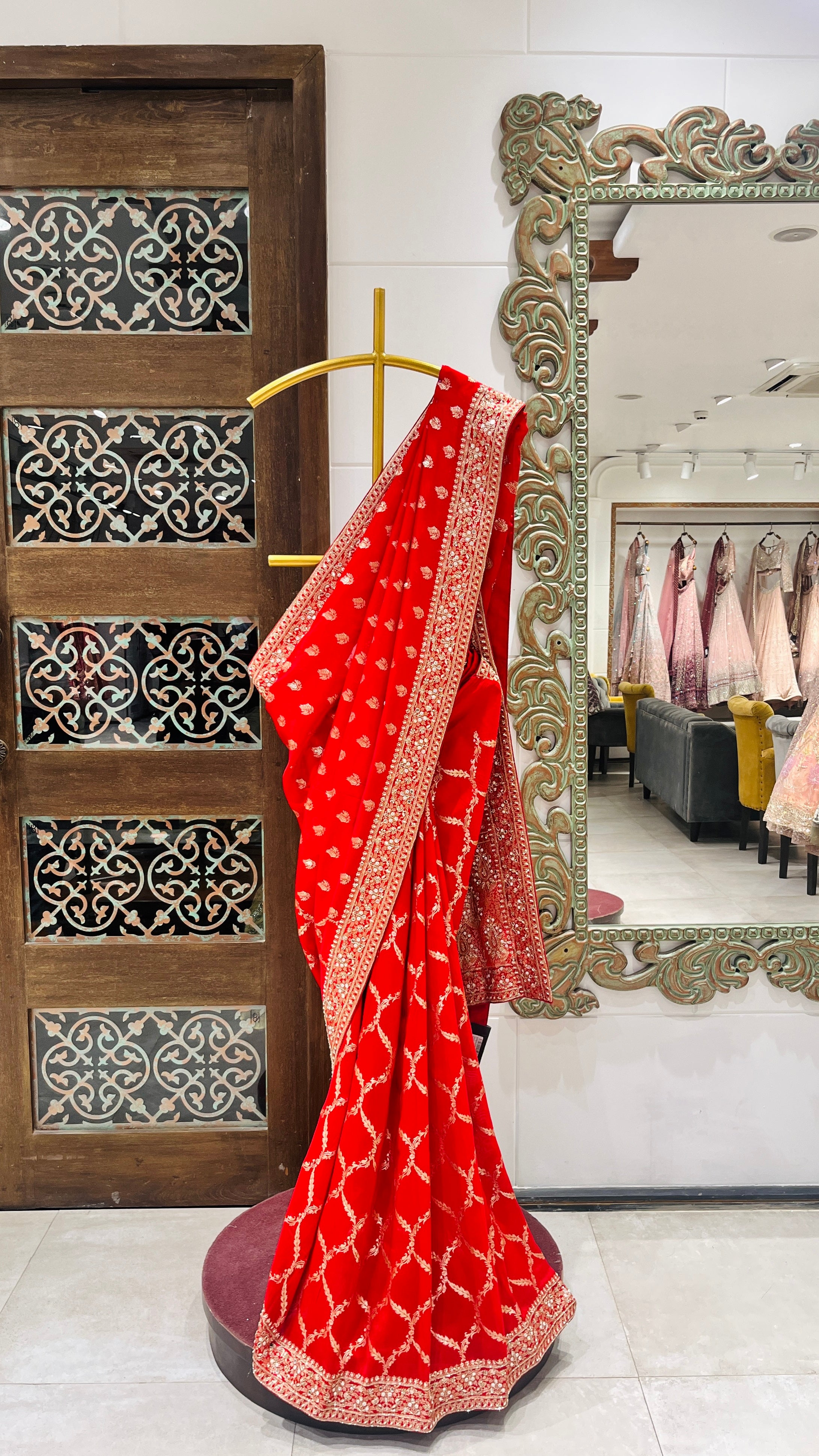 Red khadi saree