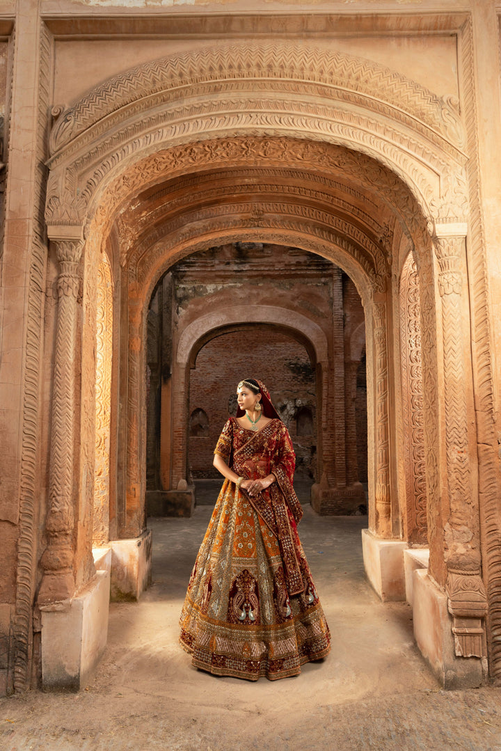 Legacy of Excellence Velvet Bridal Lehenga with Intricate Embroidery