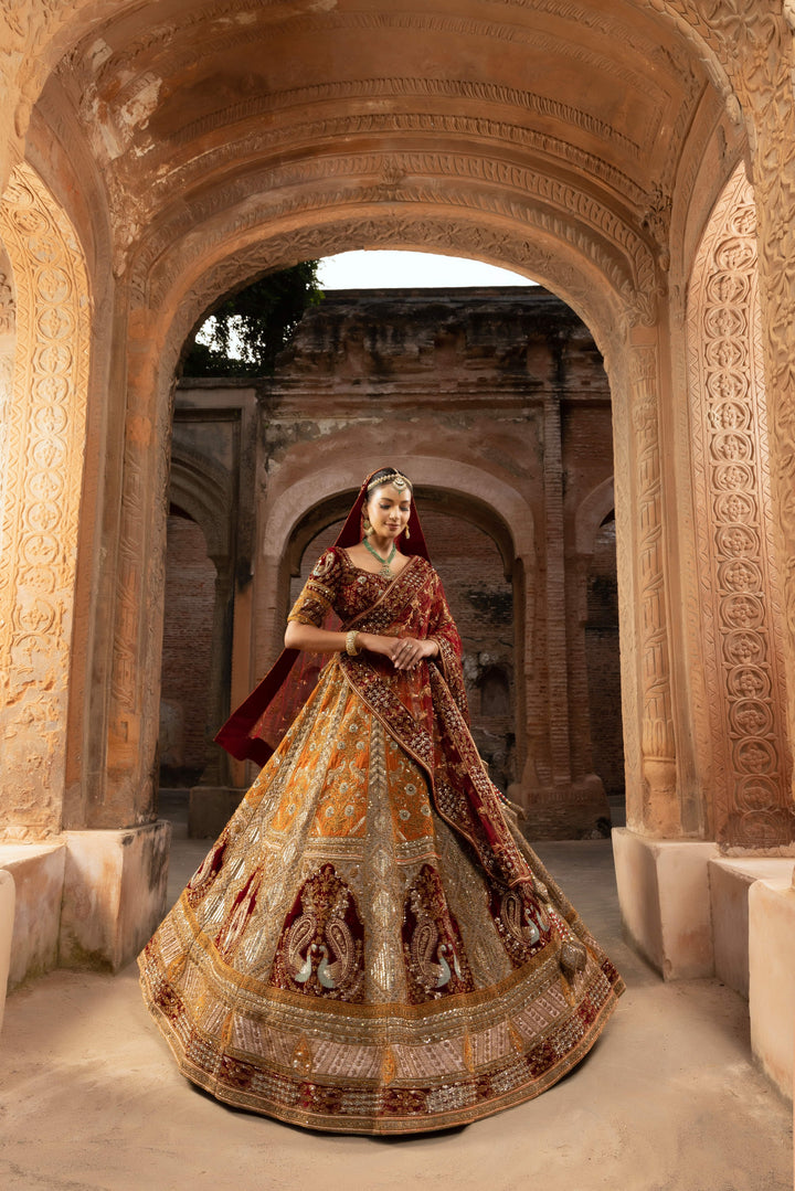 Legacy of Excellence Velvet Bridal Lehenga with Intricate Embroidery