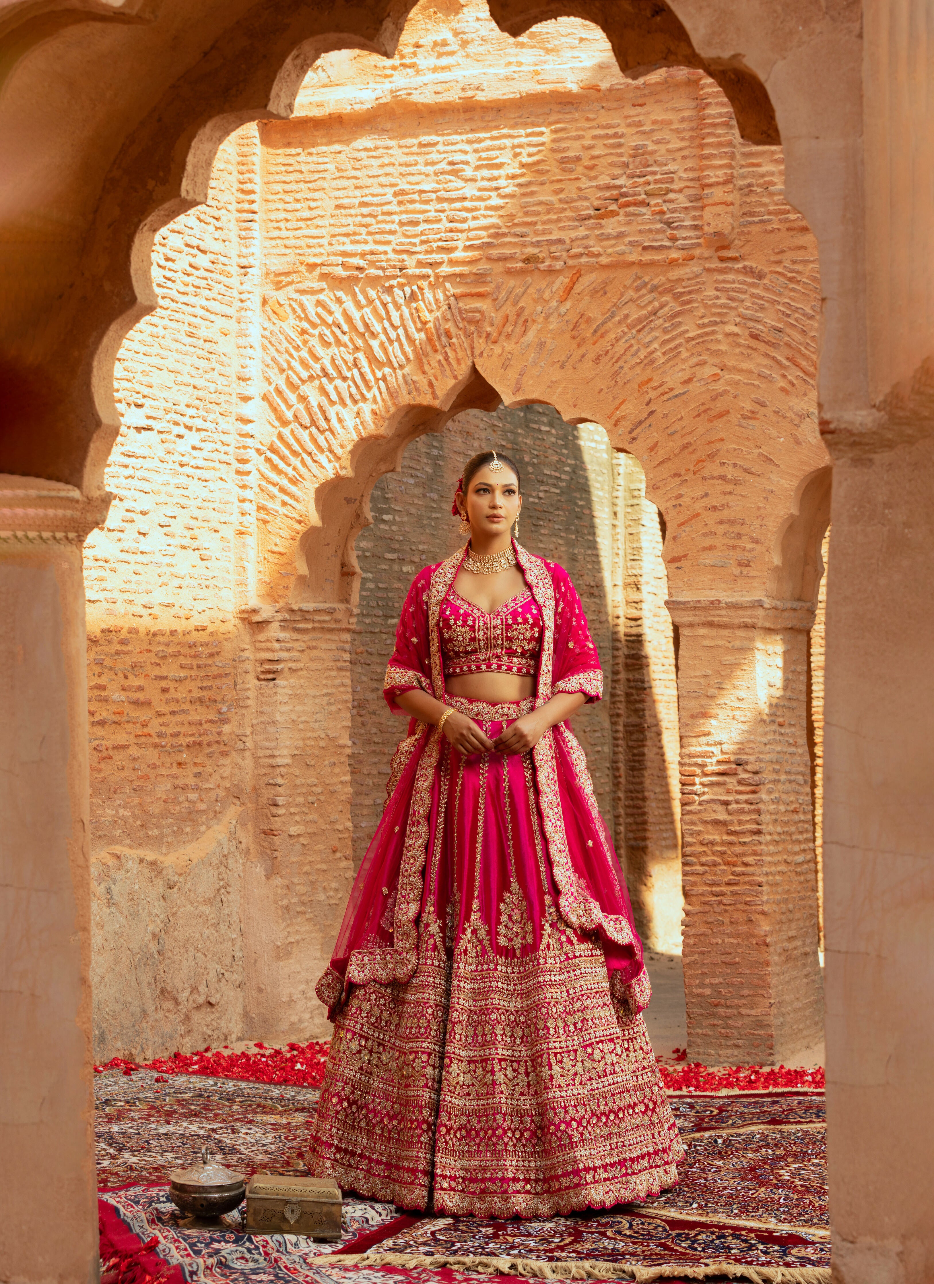 Magenta Velvet Bridal Lehenga