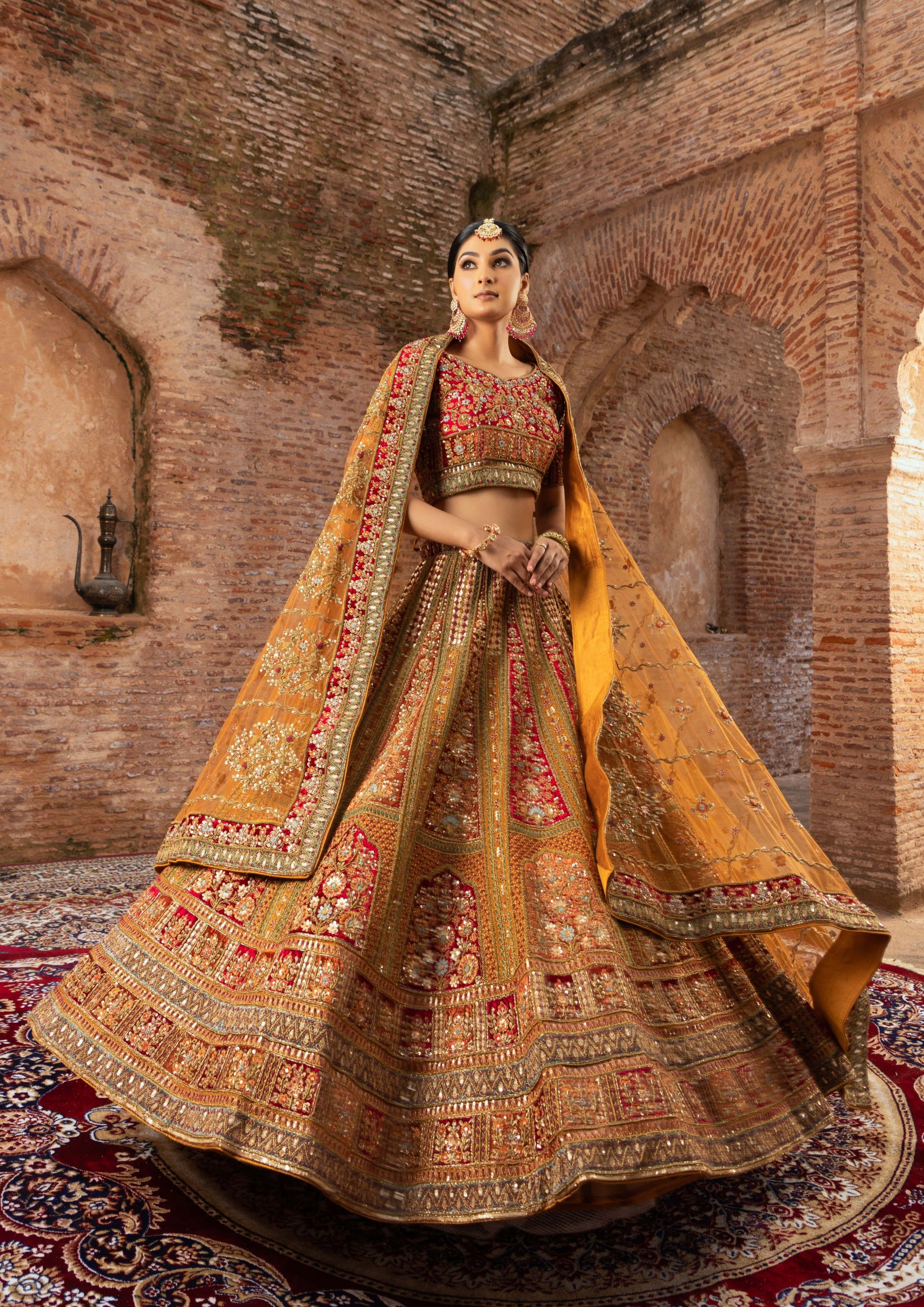 Multicolored Zardozi-Embroidered Silk Bridal Lehenga