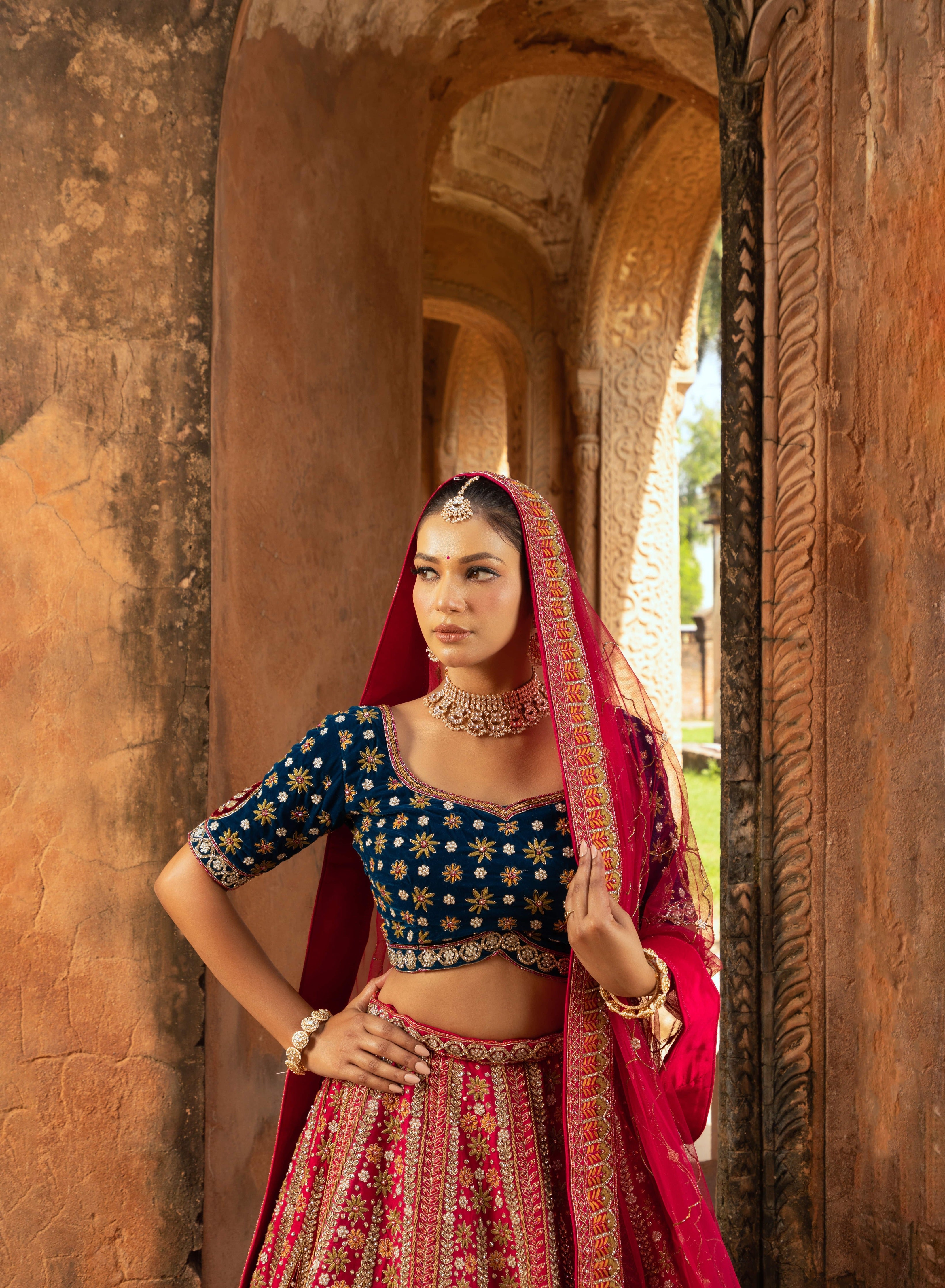 Opulent Silk Lehenga with Multi-Color Thread Embroidery