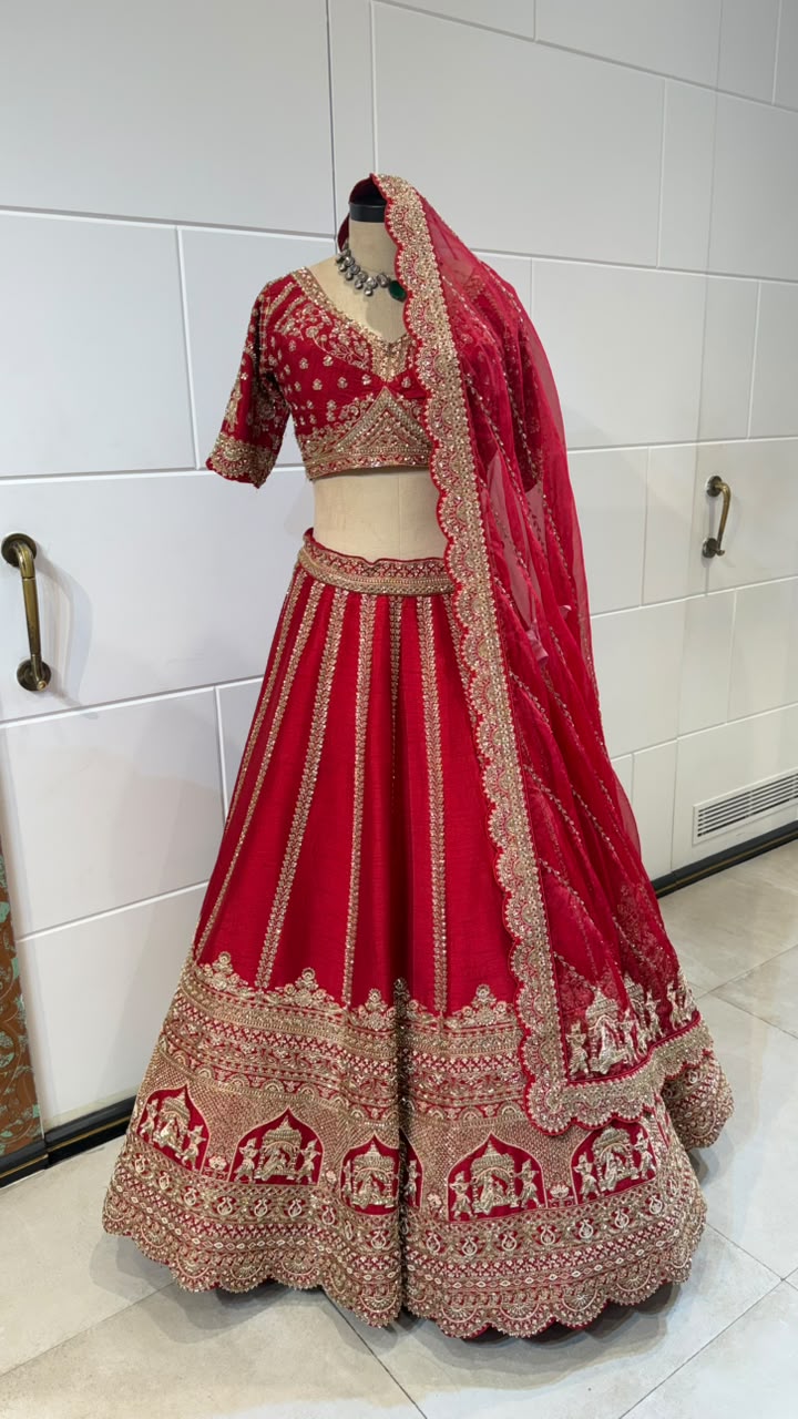 Red Border Bridal Lehenga