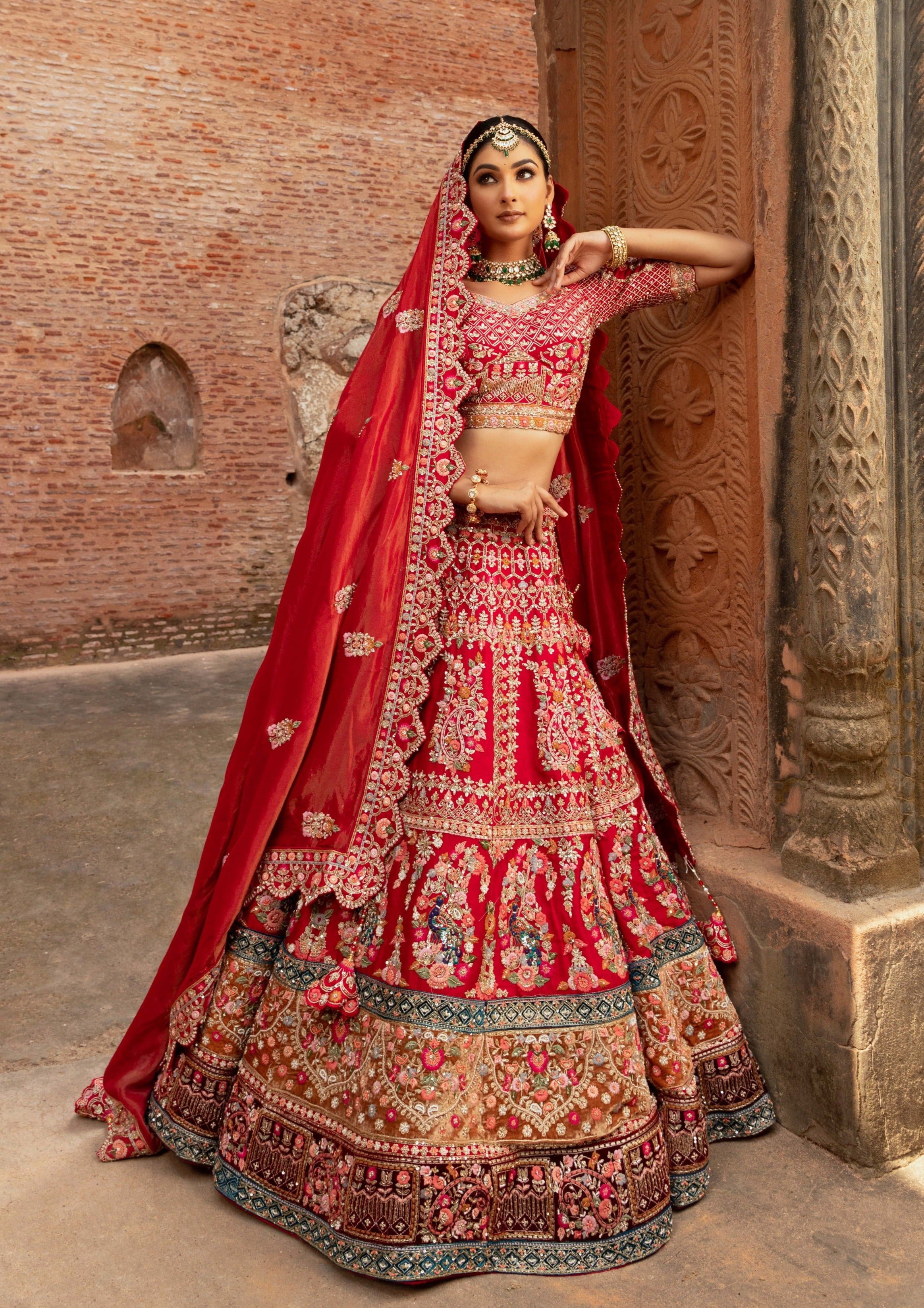 Red Rajasthani Zardozi Lehenga