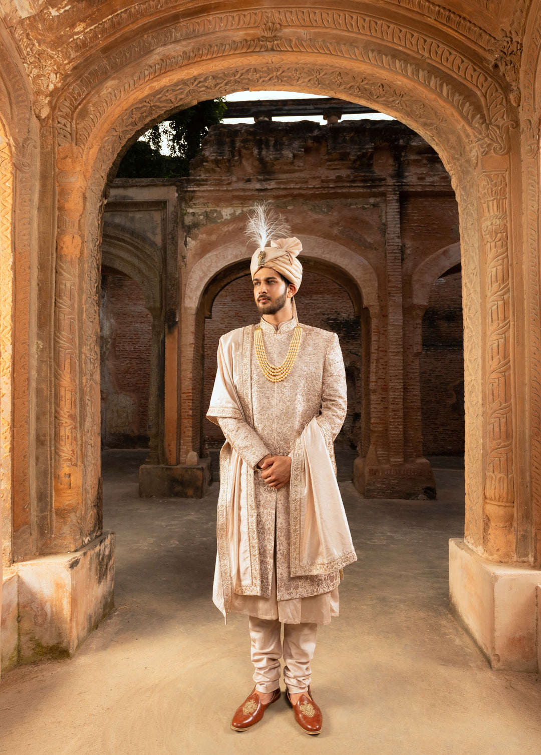 Regal Silk Base Sherwani with Hand Embroidery (Accessories Included)