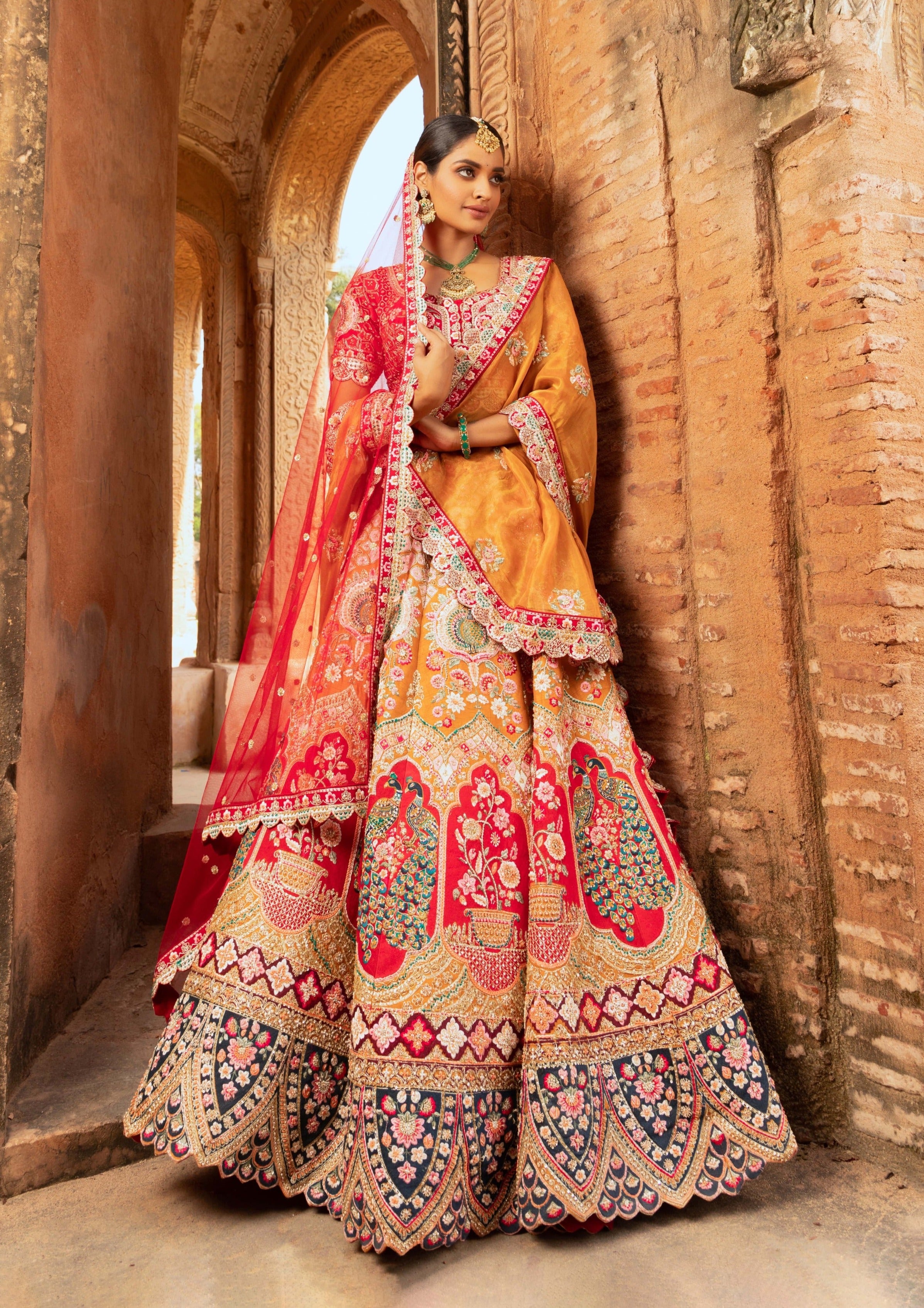 Cream Thread Work Silk Bridal Lehenga Choli – Gunj Fashion