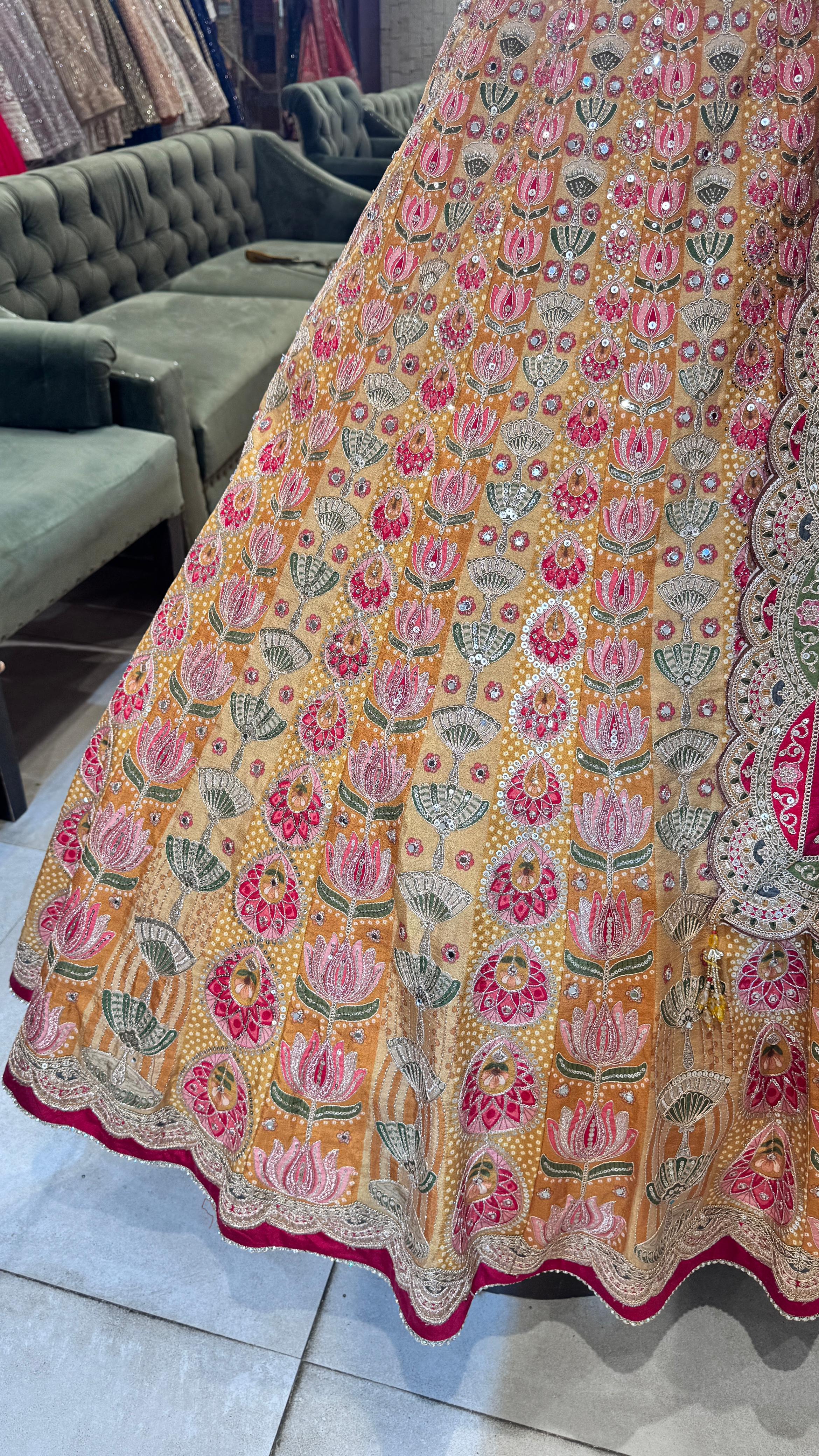 Golden Blossom Pink Lehenga