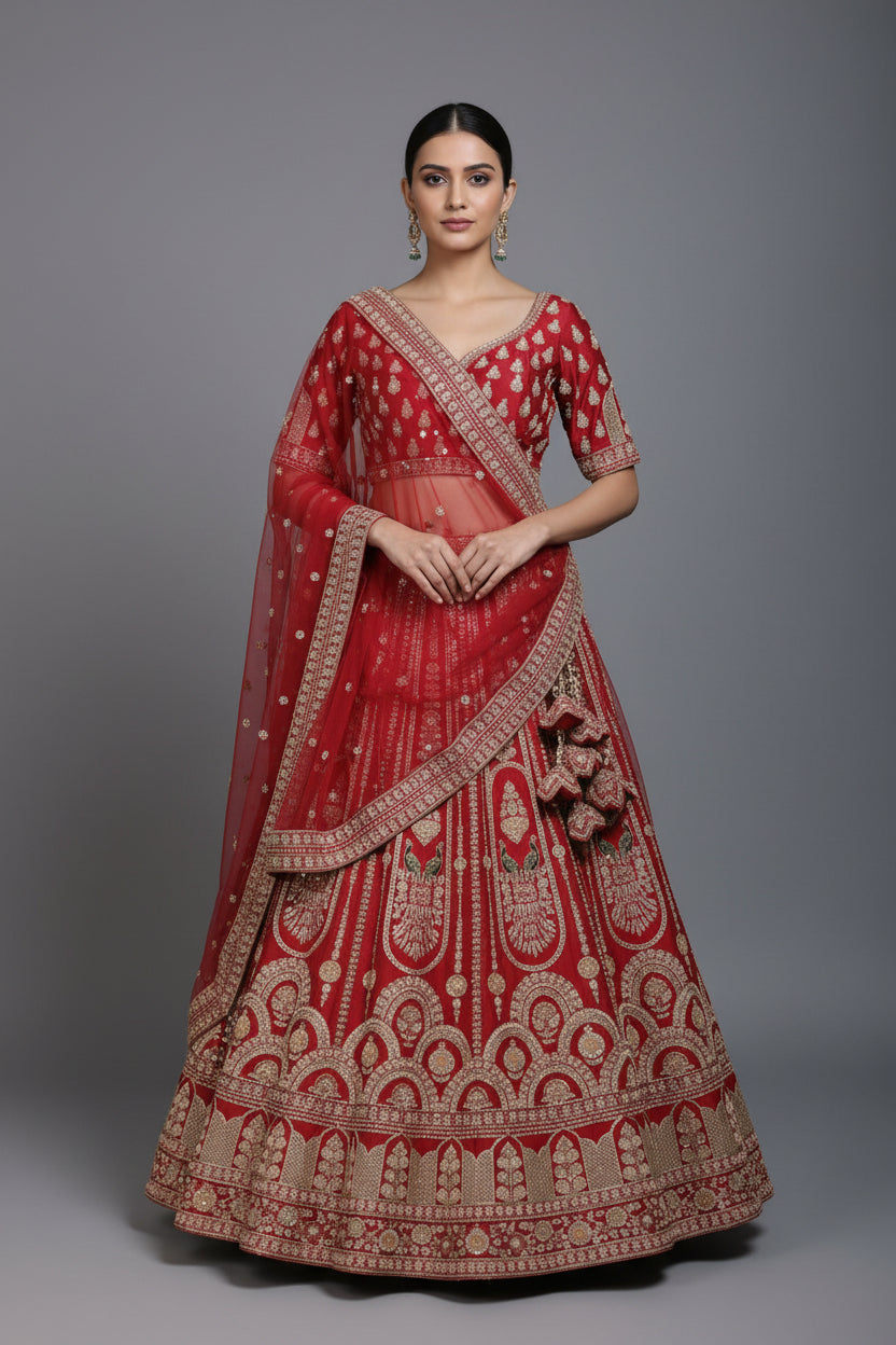 Red Sequence Ghagra Set Bridal Lehenga