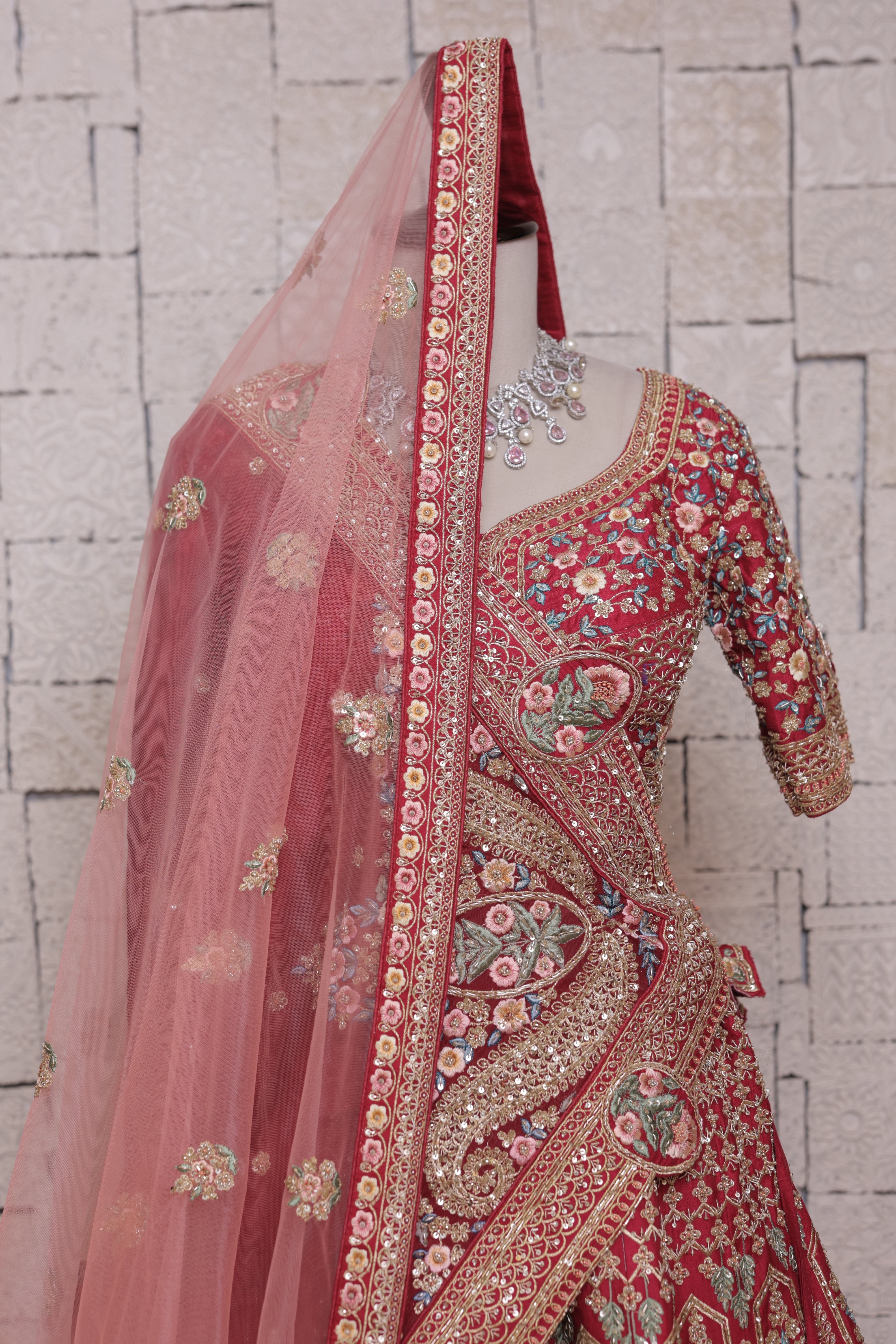 Pink Bridal Lehenga with Elephant and Parrot Embroidery – Traditional Zari & Sequin Work