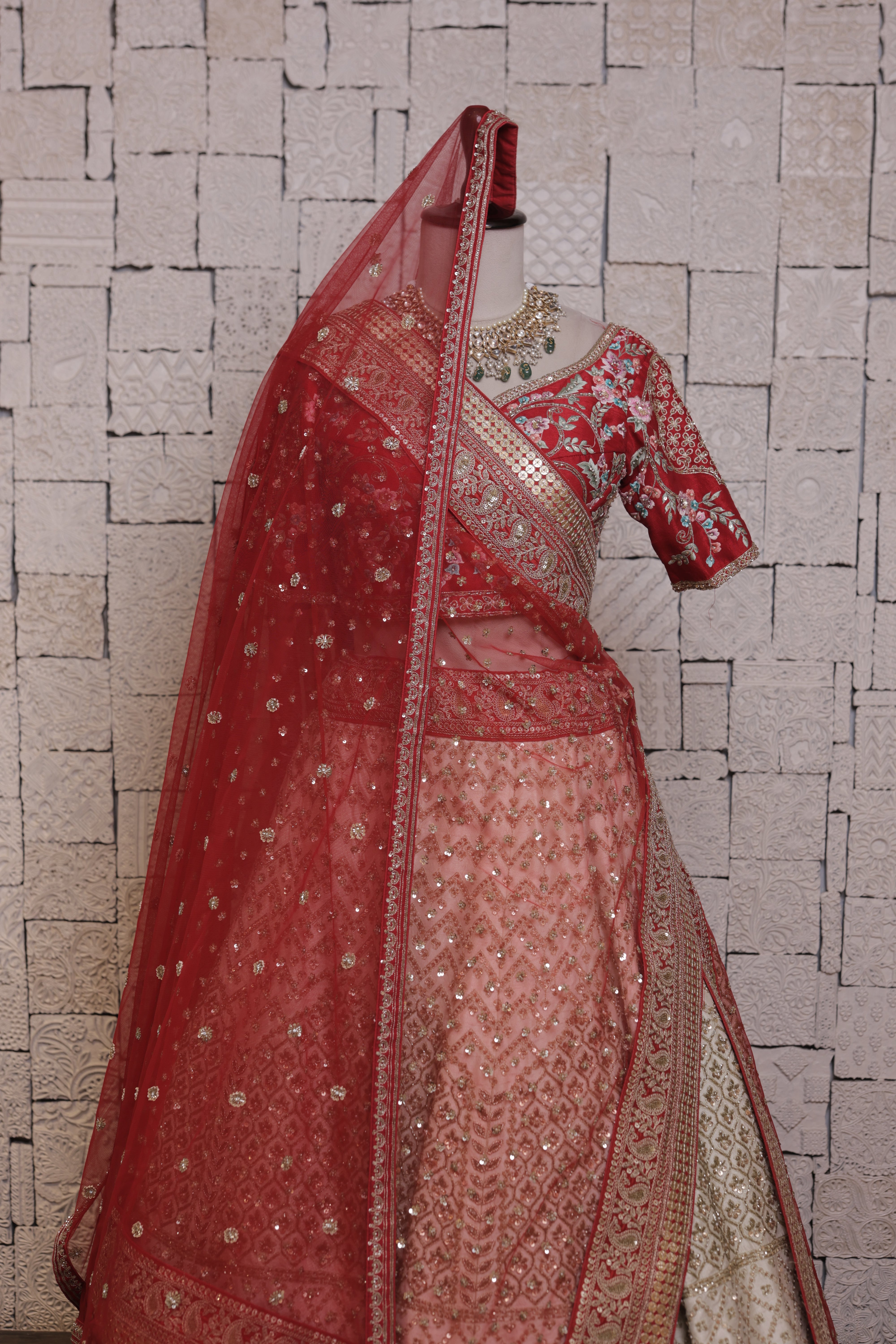 Cream Embroidered Bridal Lehenga Set
