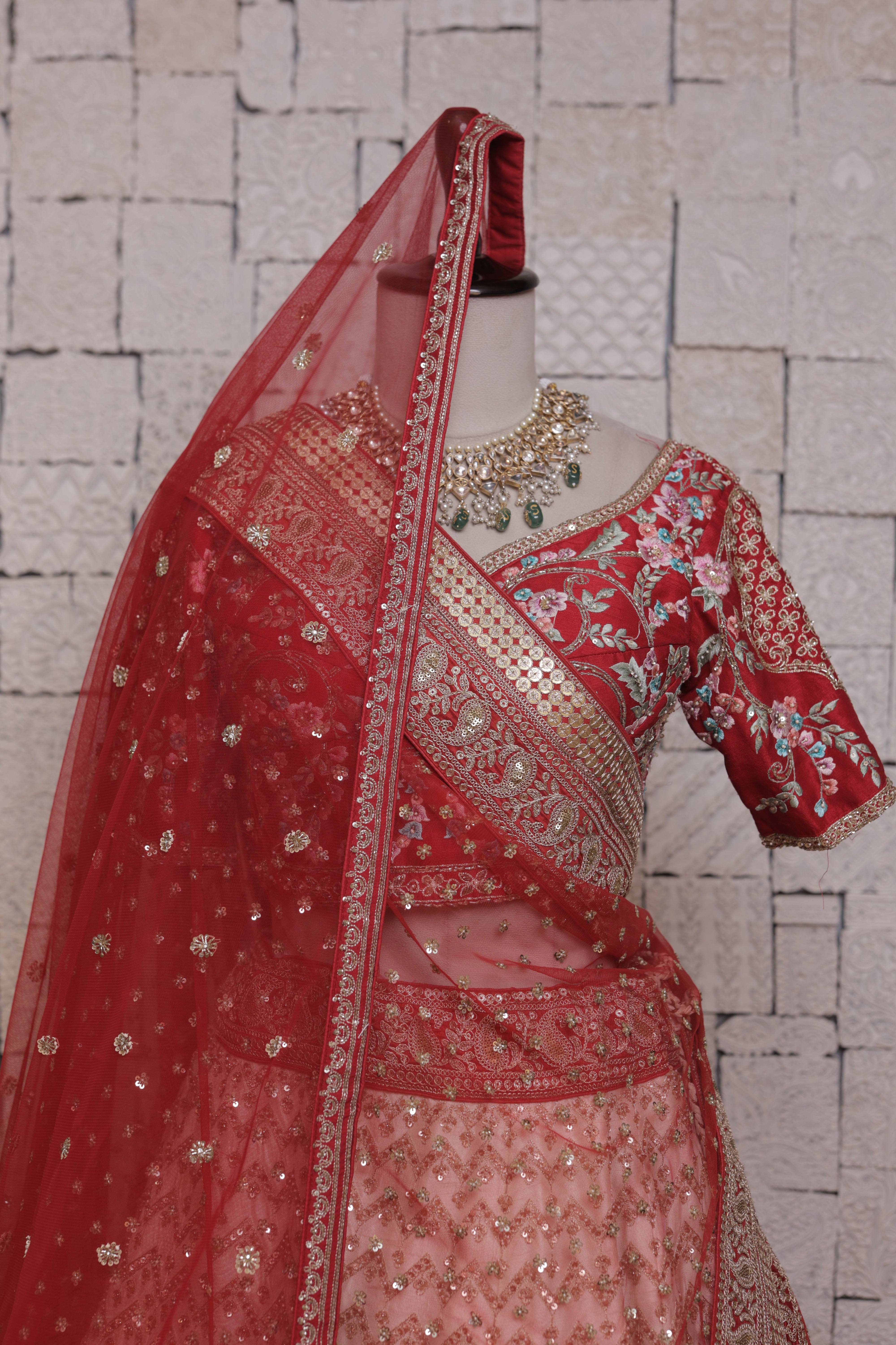 Cream Embroidered Bridal Lehenga Set