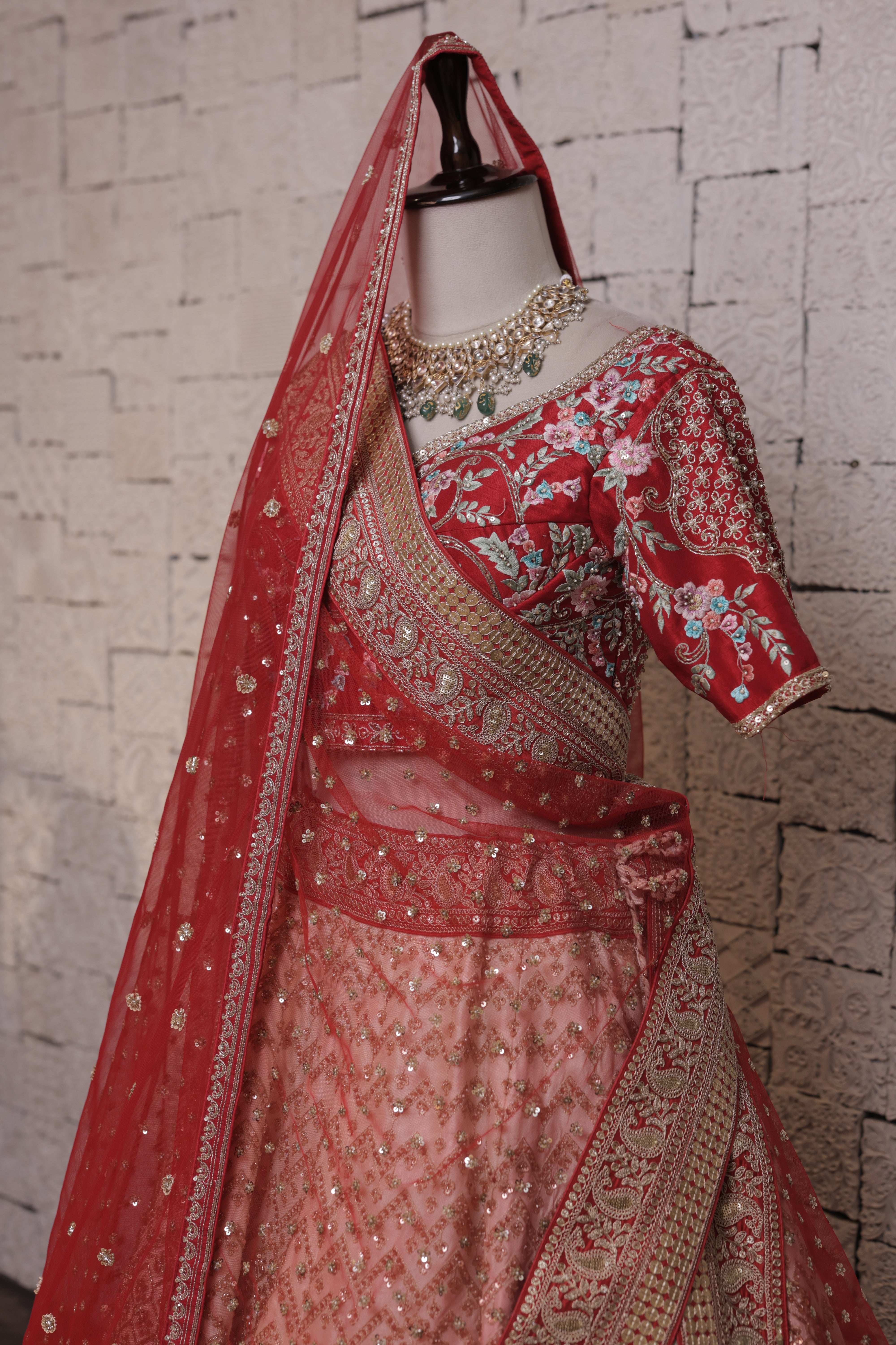Cream Embroidered Bridal Lehenga Set