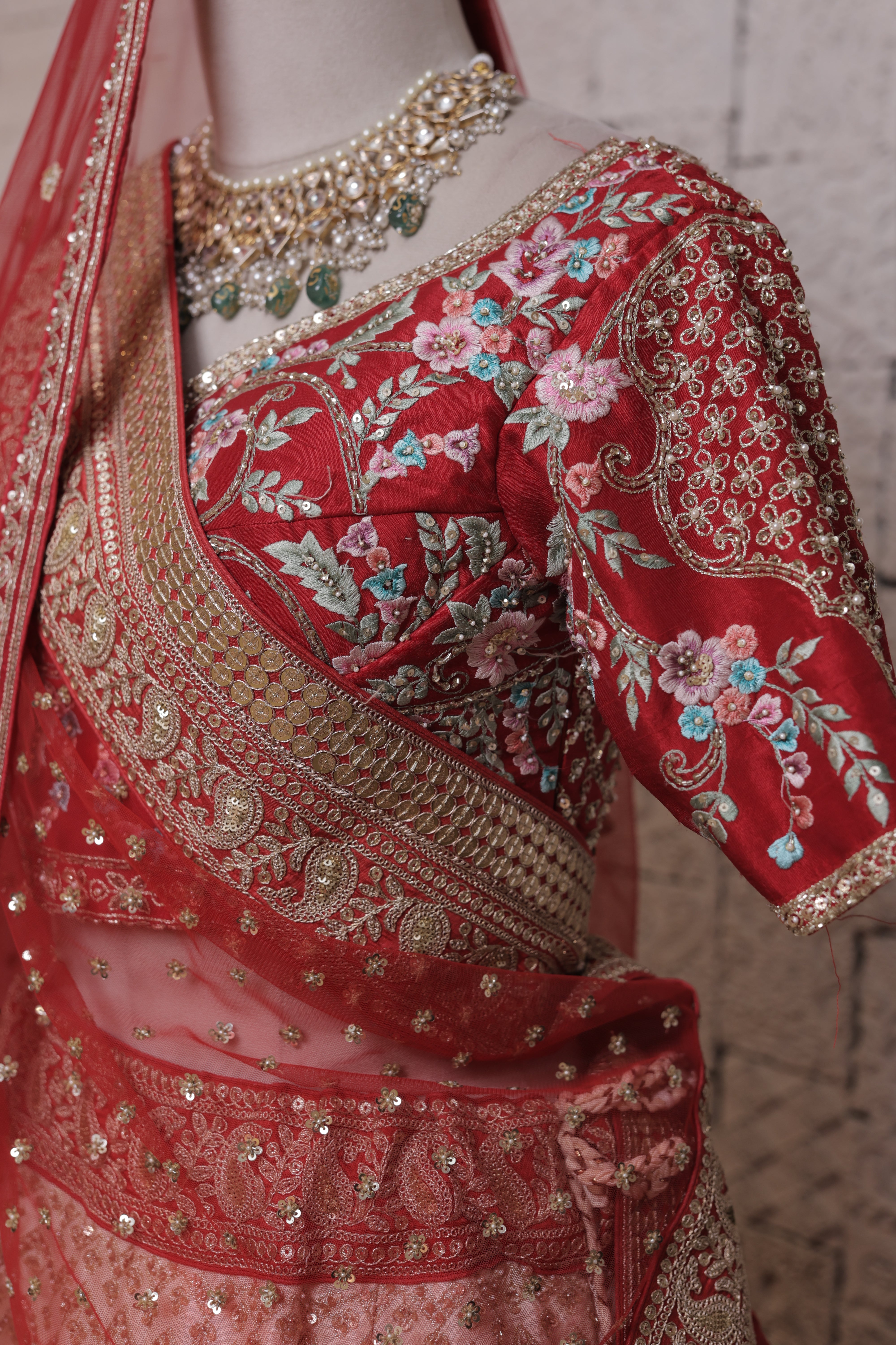 Cream Embroidered Bridal Lehenga Set