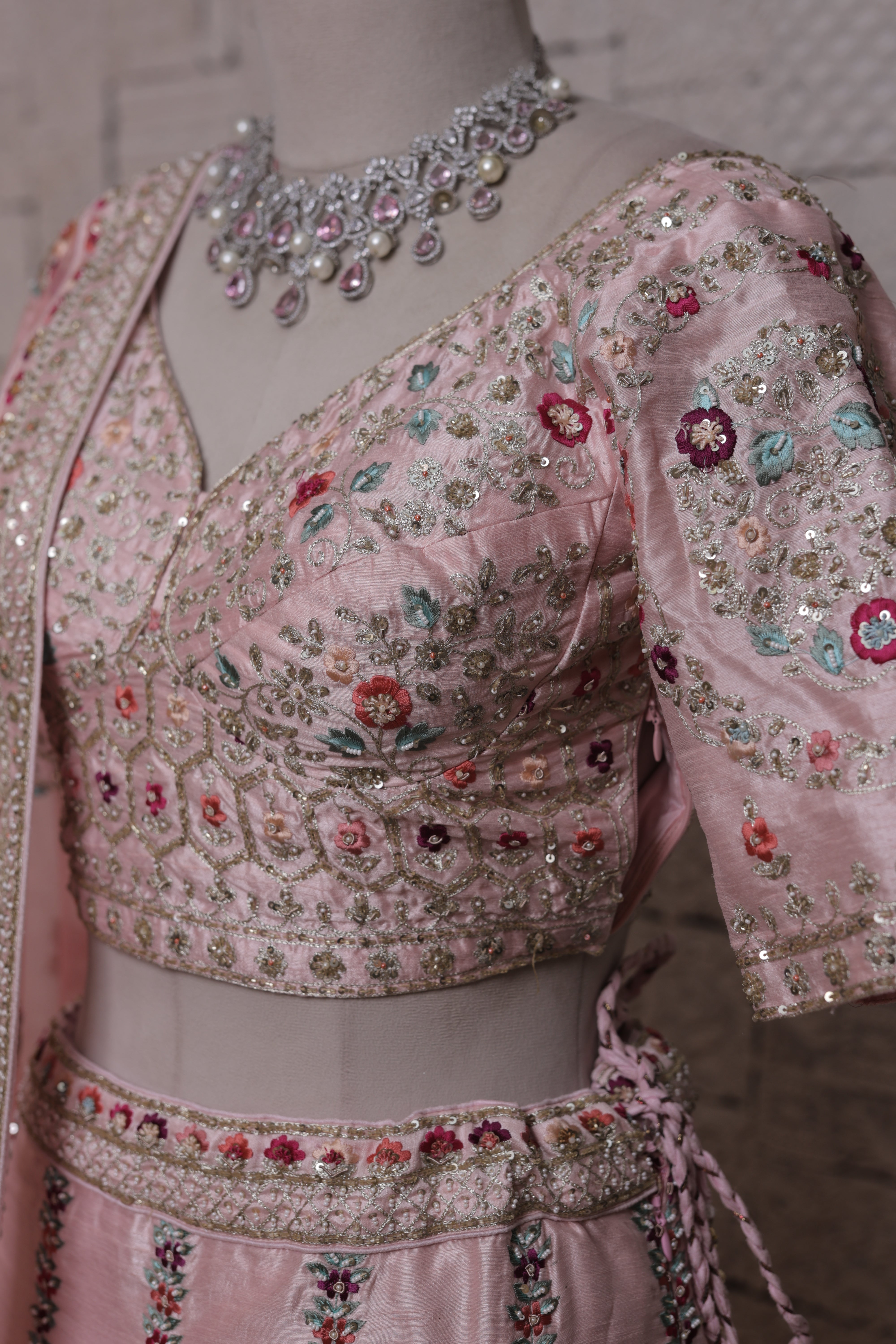 Peach Heavy Bridal Lehenga with Bird and Flower Embroidery