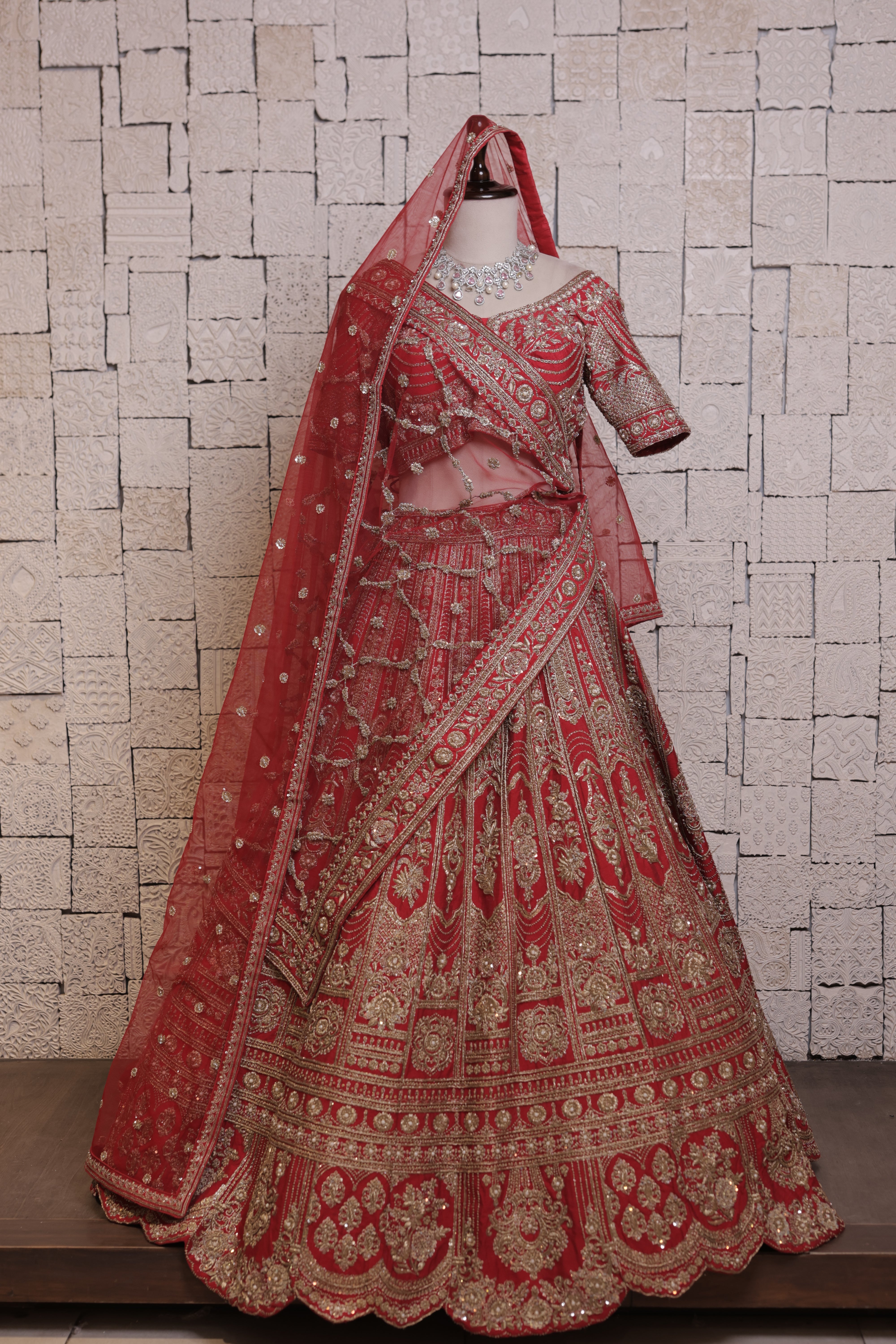 Red Bridal Lehenga with Intricate Hand Embroidery & Heavy Zari Work