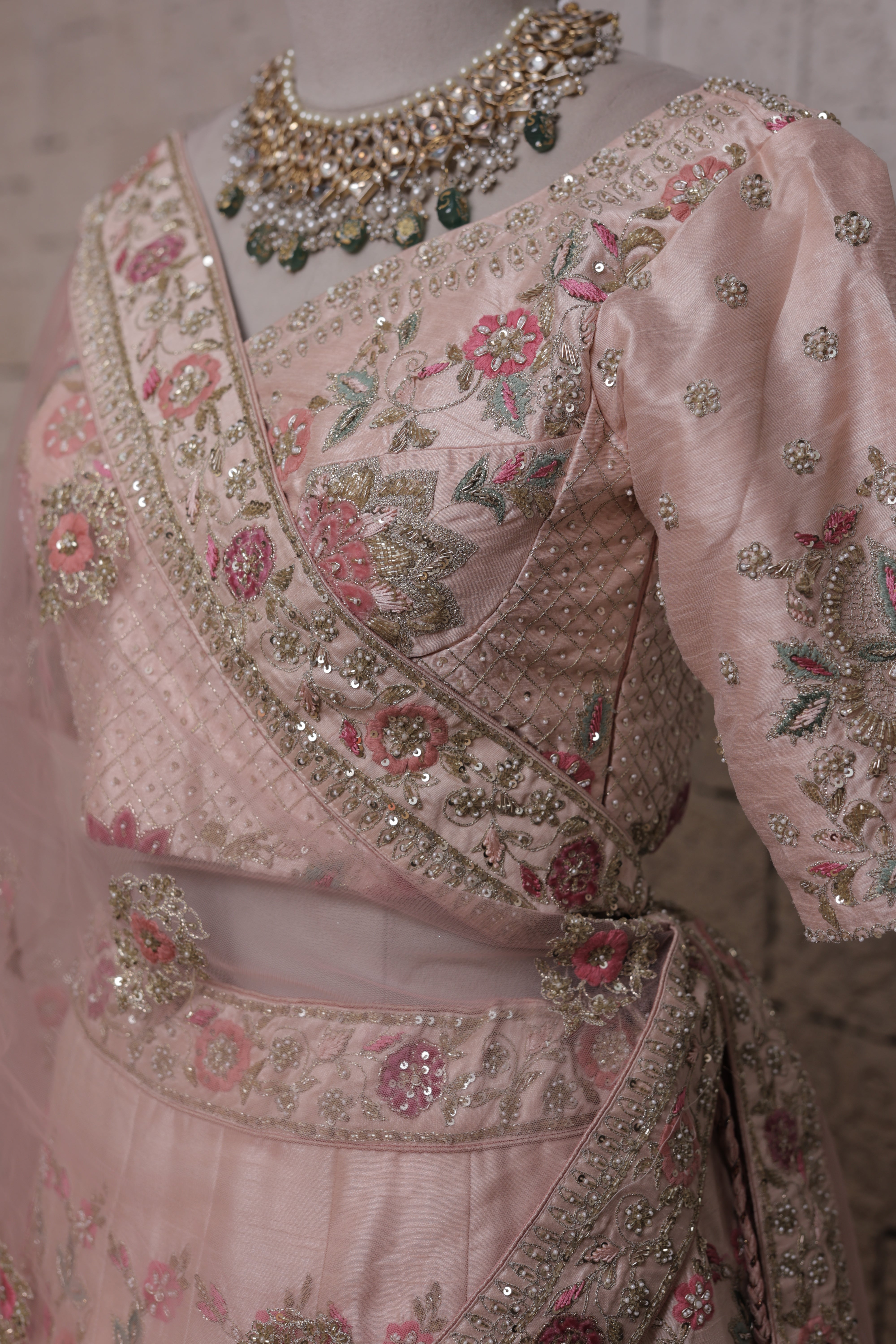 Pink Bridal Lehenga with Duck and Flower Embroidery | Zari & Sequin Work