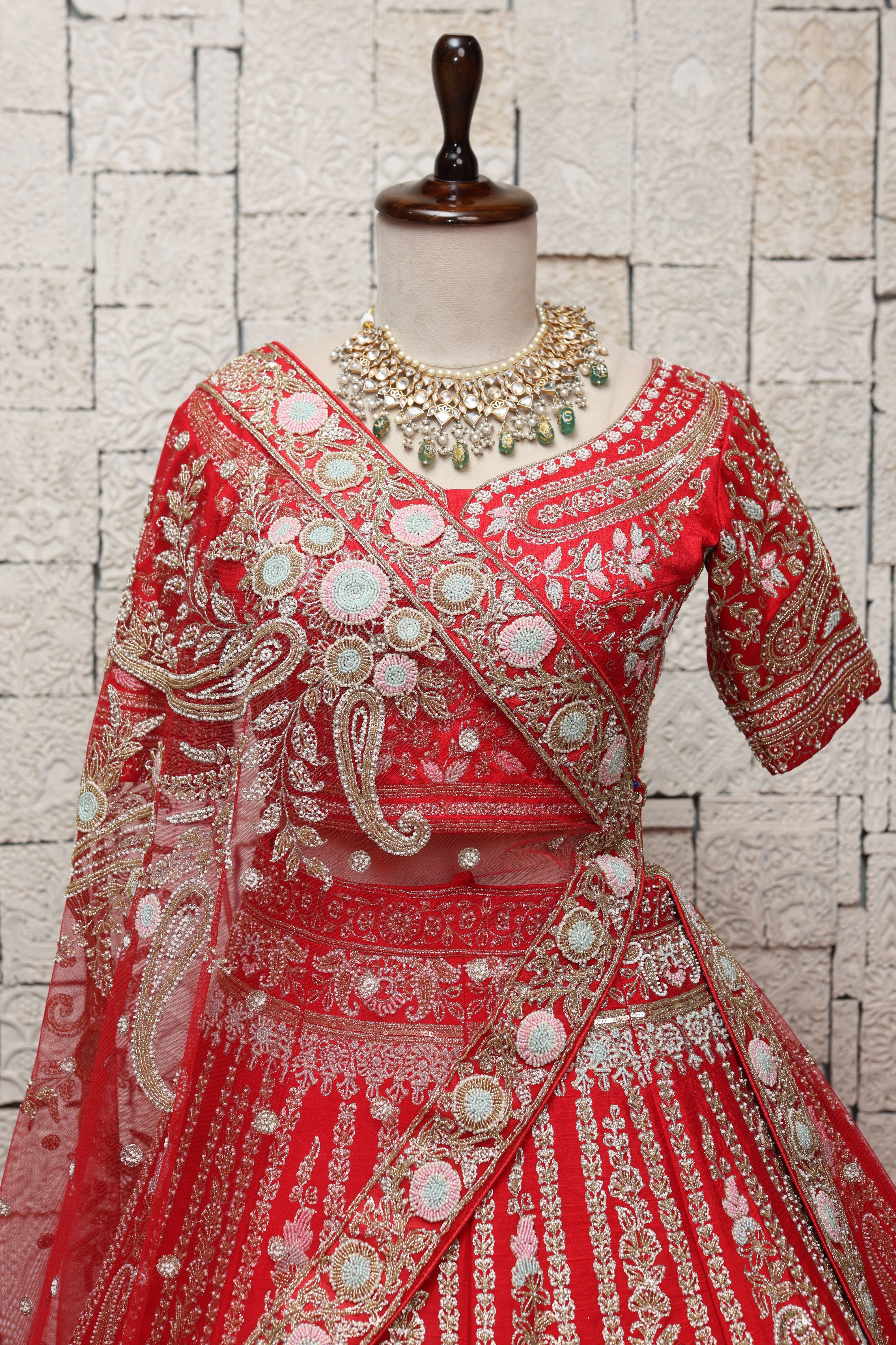 RICHLY EMBELLISHED RED SILK LEHENGA