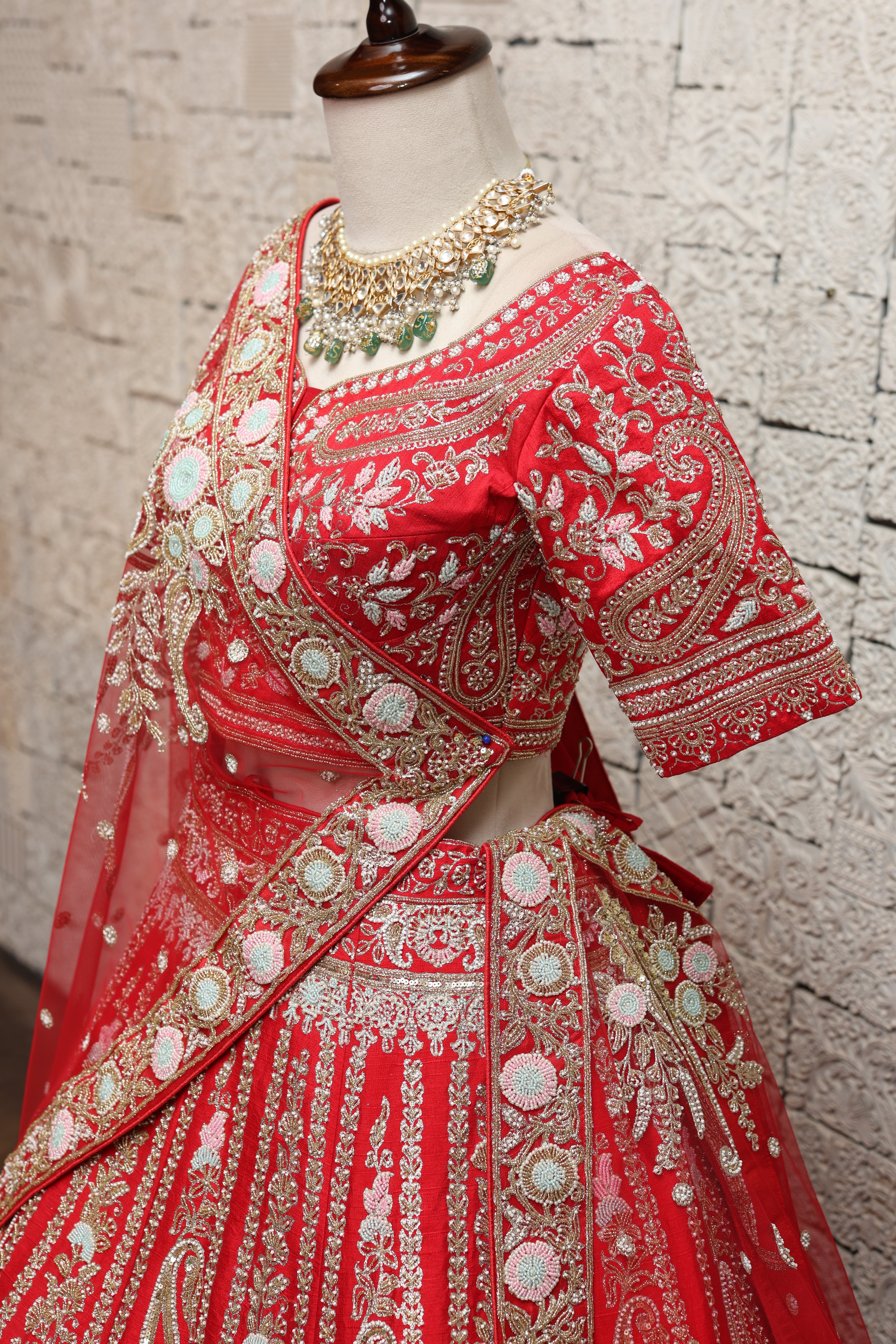 RICHLY EMBELLISHED RED SILK LEHENGA