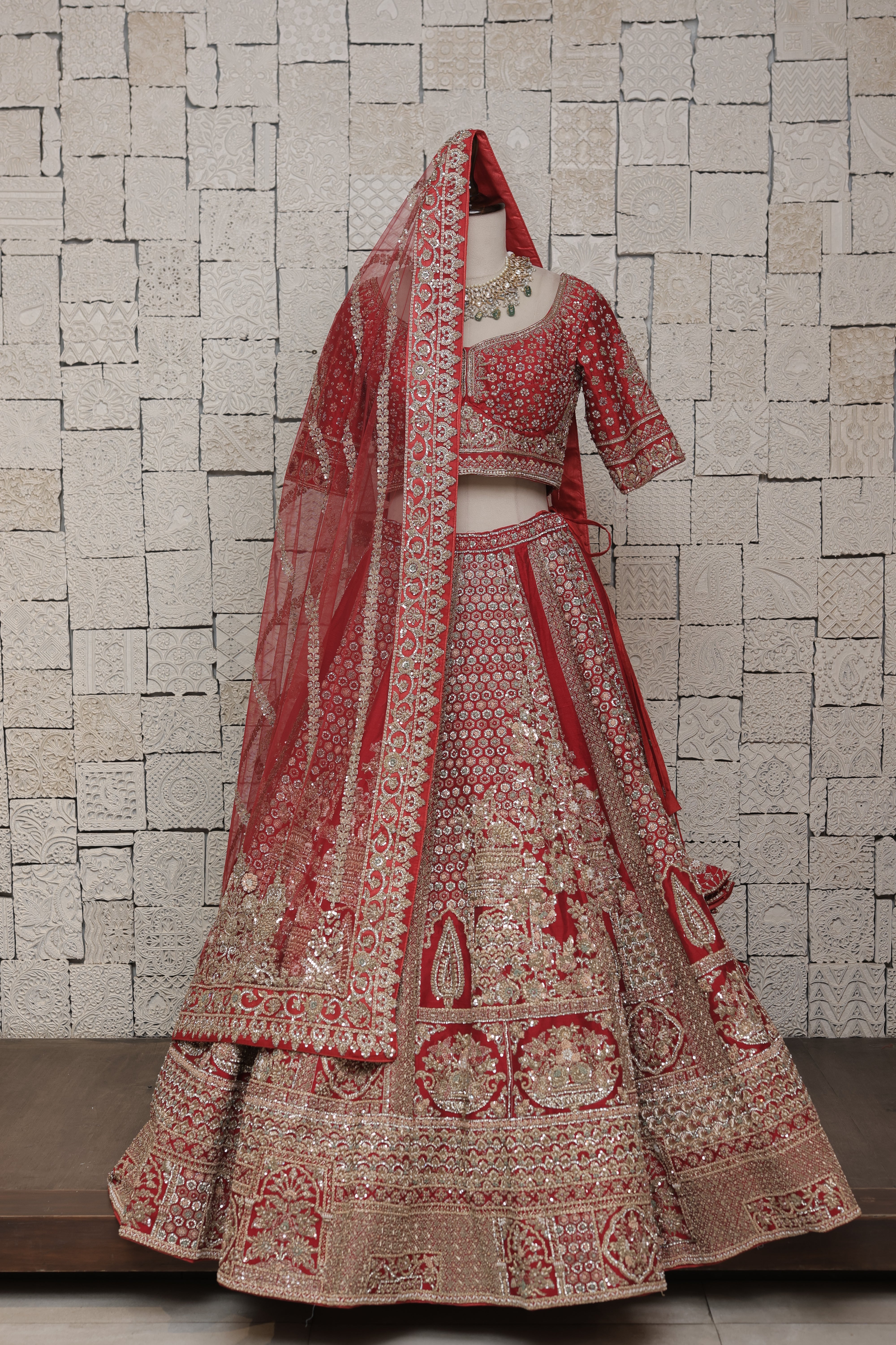 REGAL RED SILK LEHENGA WITH ORNATE EMBROIDERY