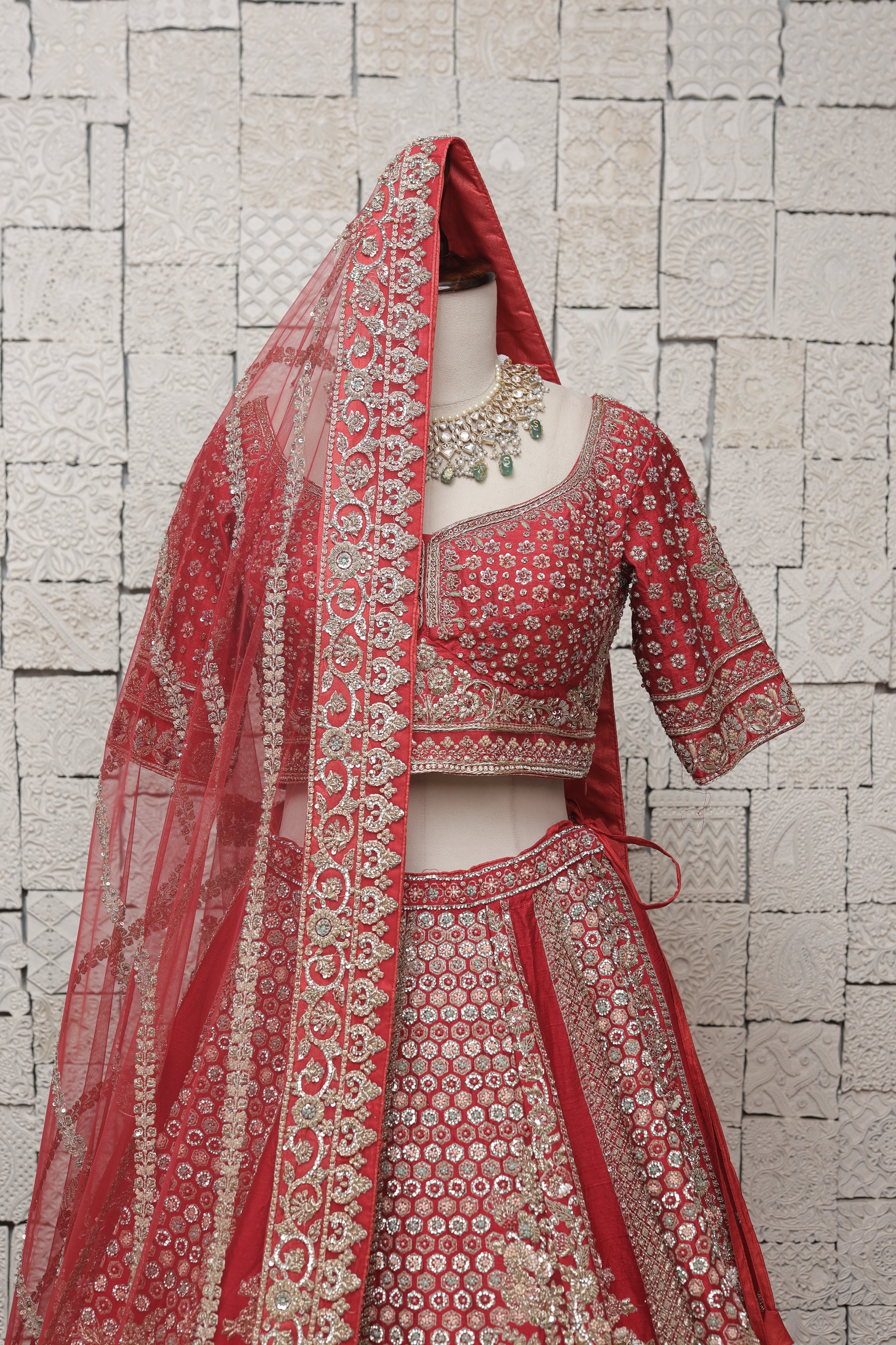 REGAL RED SILK LEHENGA WITH ORNATE EMBROIDERY