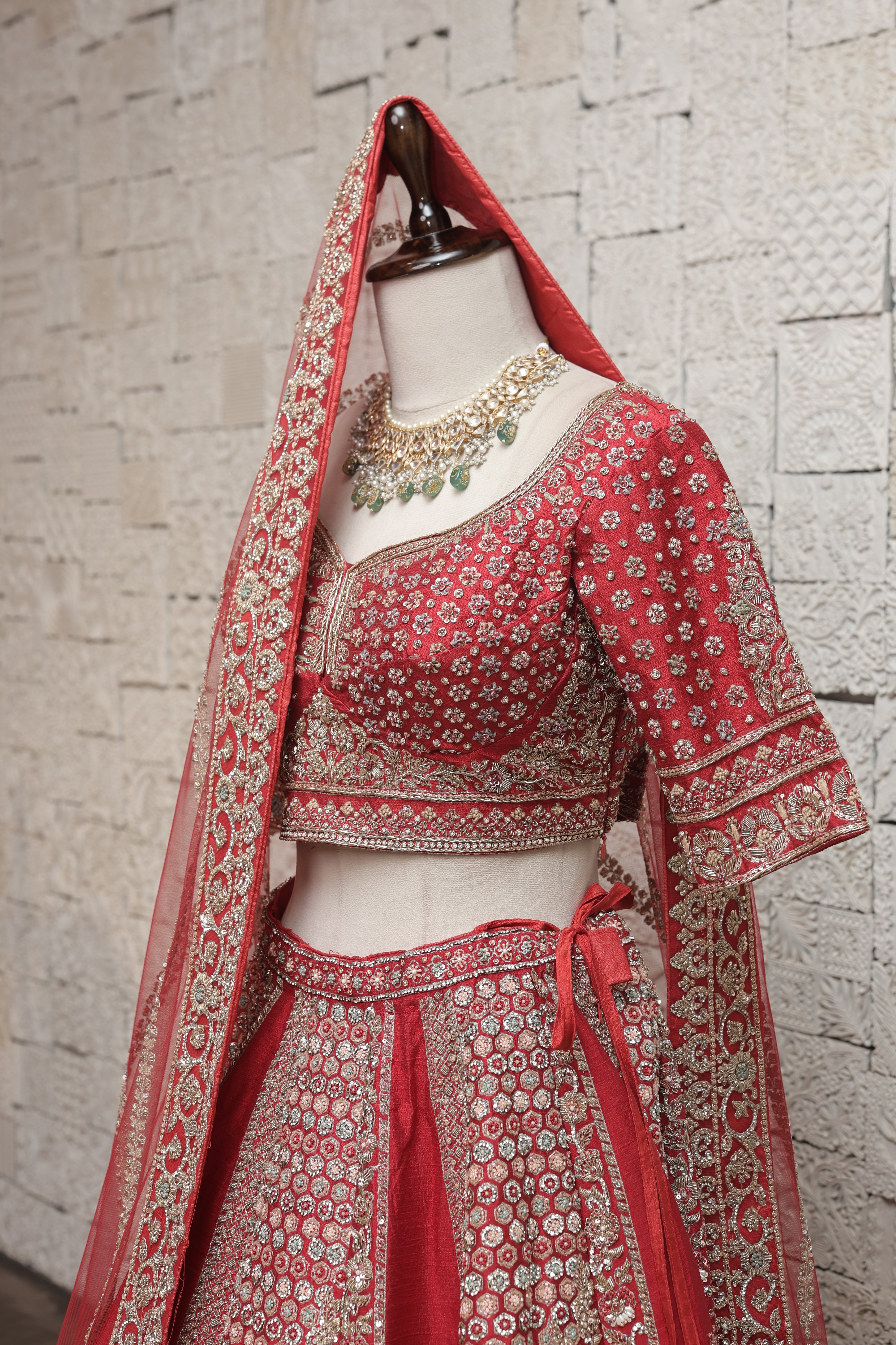 REGAL RED SILK LEHENGA WITH ORNATE EMBROIDERY
