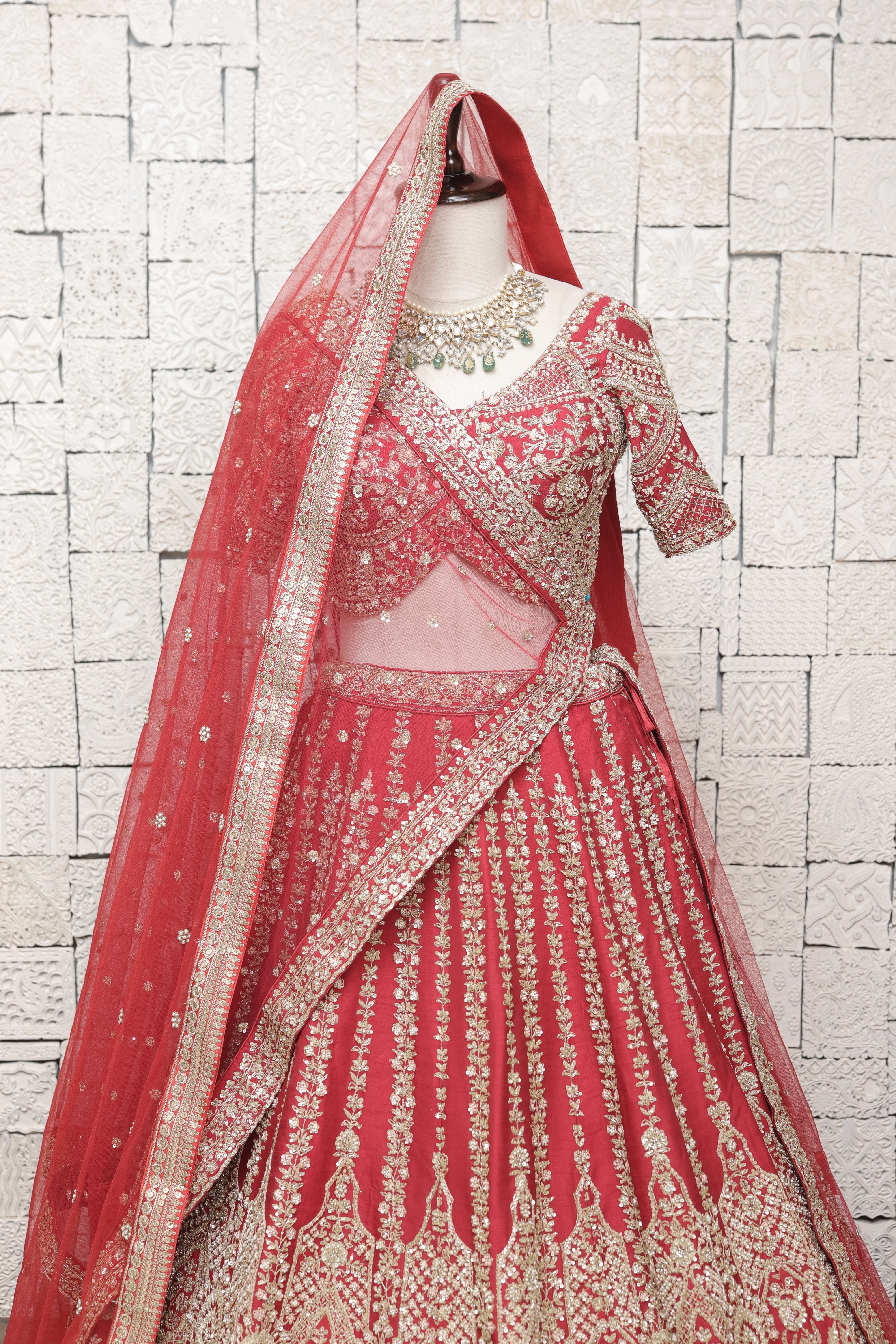 RED HEAVY BORDER SILK LEHENGA