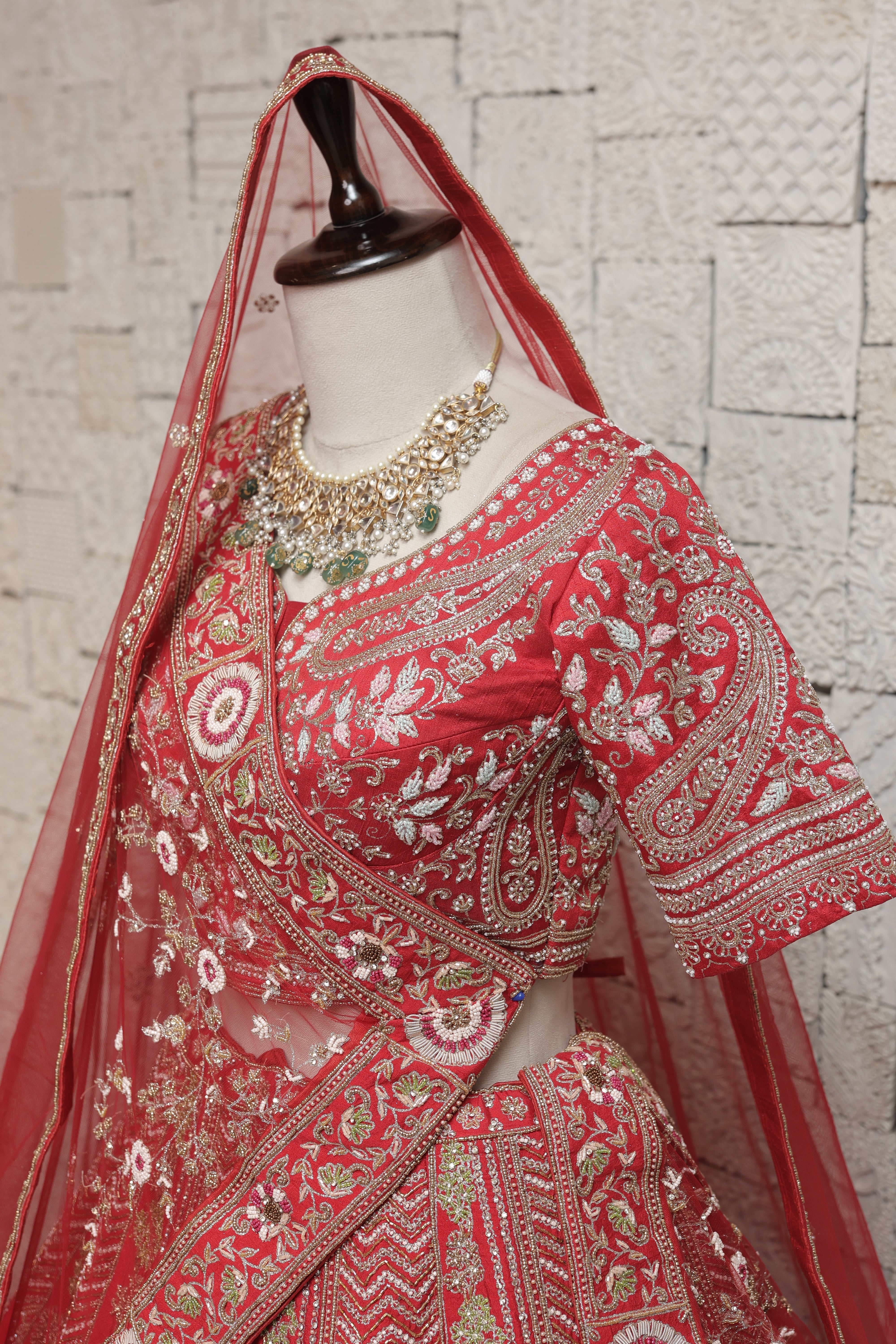 RED BRIDAL LEHENGA WITH ROYAL PEACOCK MOTIFS & HEAVY ZARI EMBROIDERY
