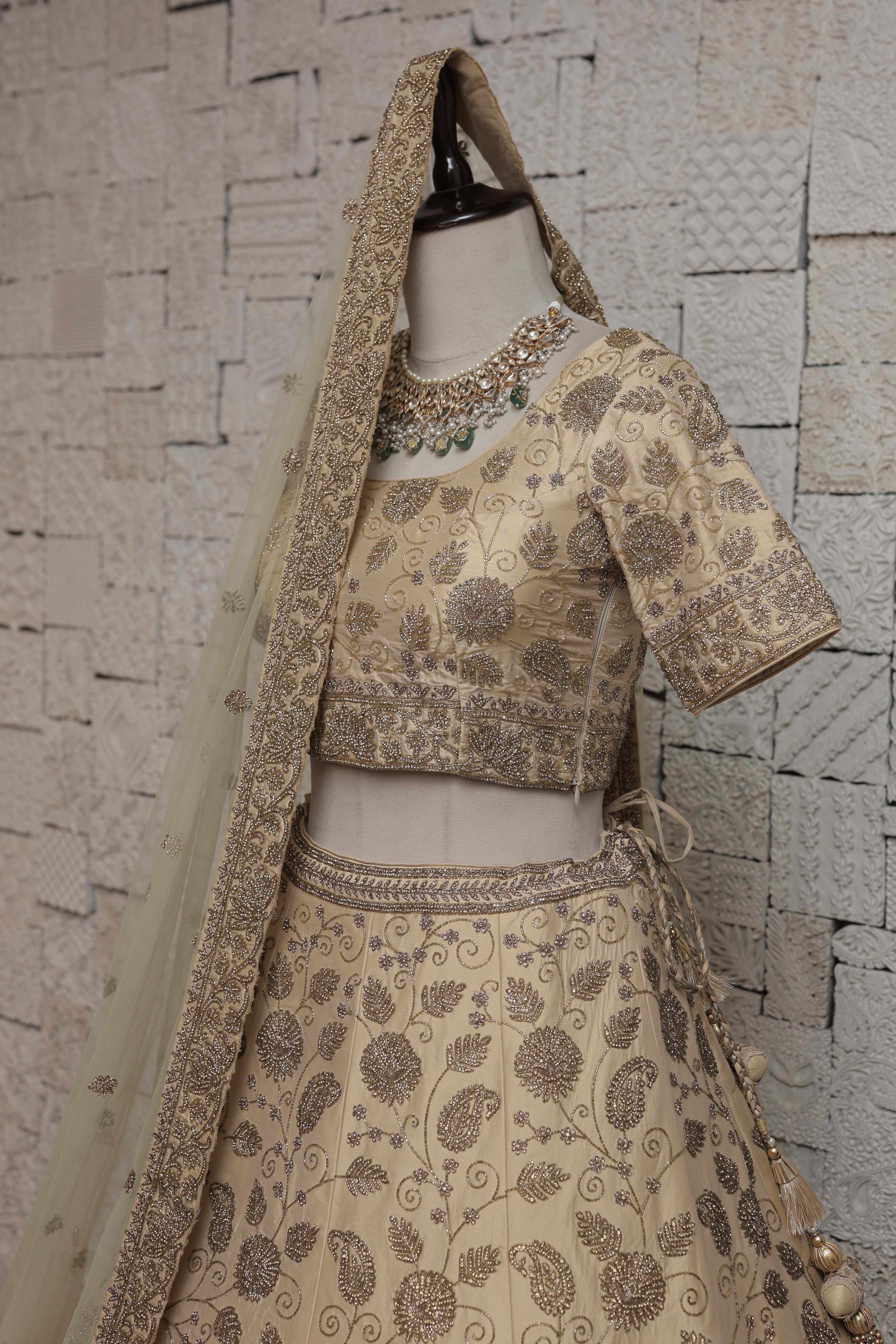 BEIGE SILK LEHENGA WITH ELABORATE HANDWORK