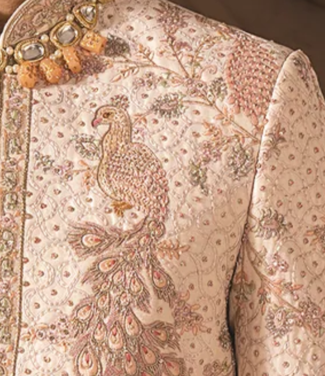 Pastel Pink Silk sherwani with floral embroidery (Sherwani set)